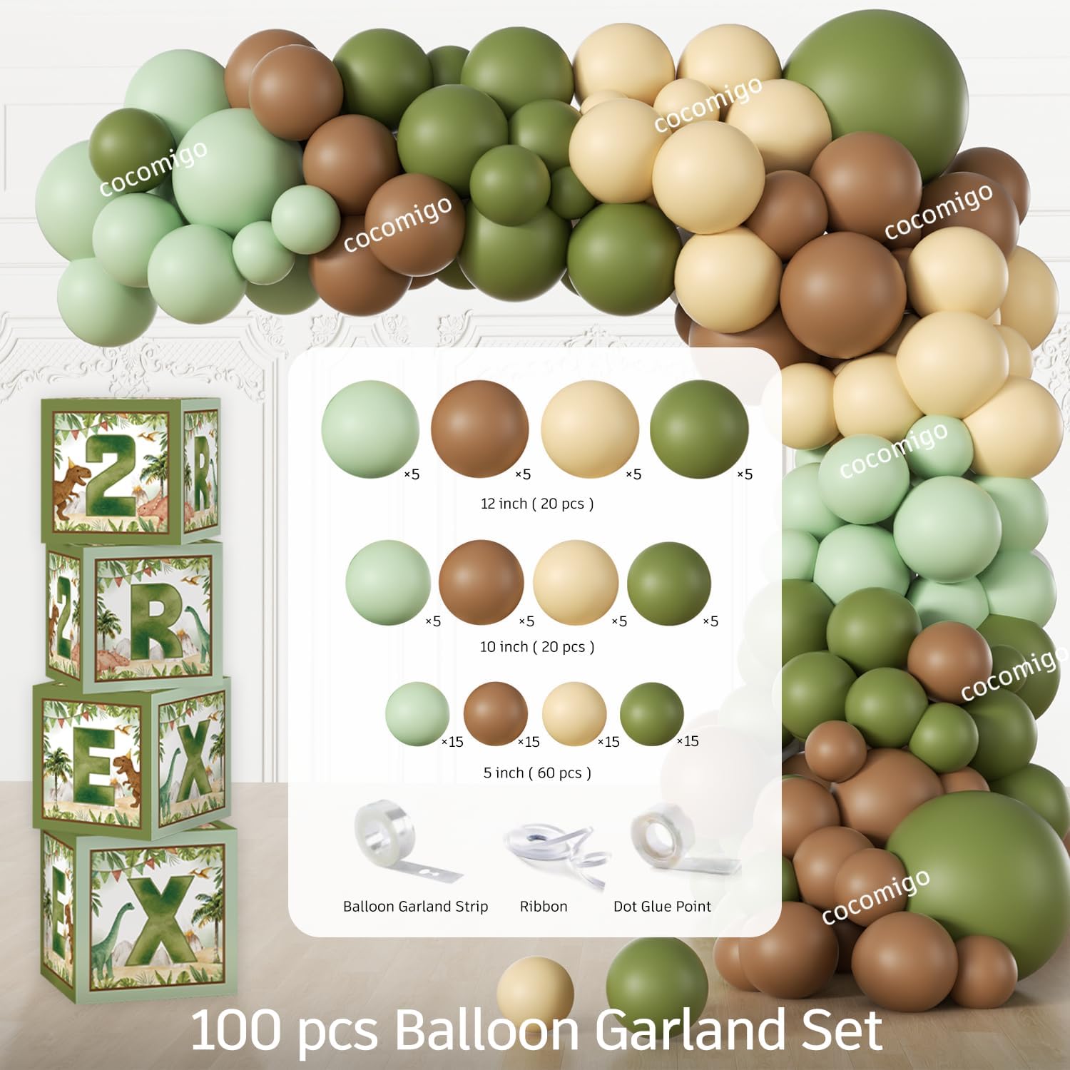 cocomigo 237pcs Two Rex Birthday Decorations Boy Complete Party Set, Dinosaur Birthday Decorations 2, Serves 20 Guests, 2 Year Old Party Decor Boy, 2nd Party Decor for Boys