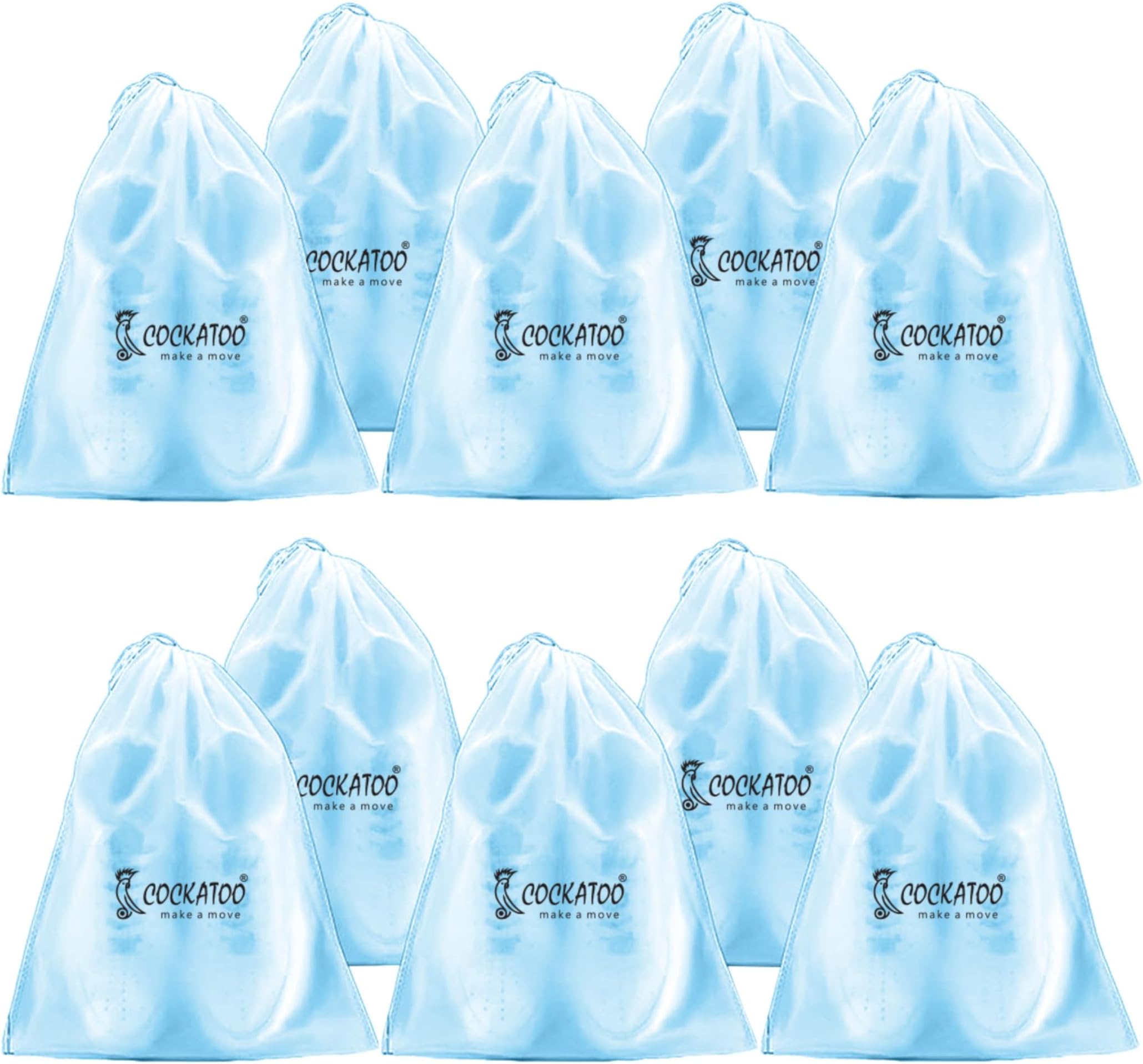 Cockatoo PE Shoe Bag for Travel & Storage, Women & Men, Travelling Shoe Storage Bag, Shoe Storage Organizer Bag - Pack of 10 Shoe Pouch(30 x 35 CM)