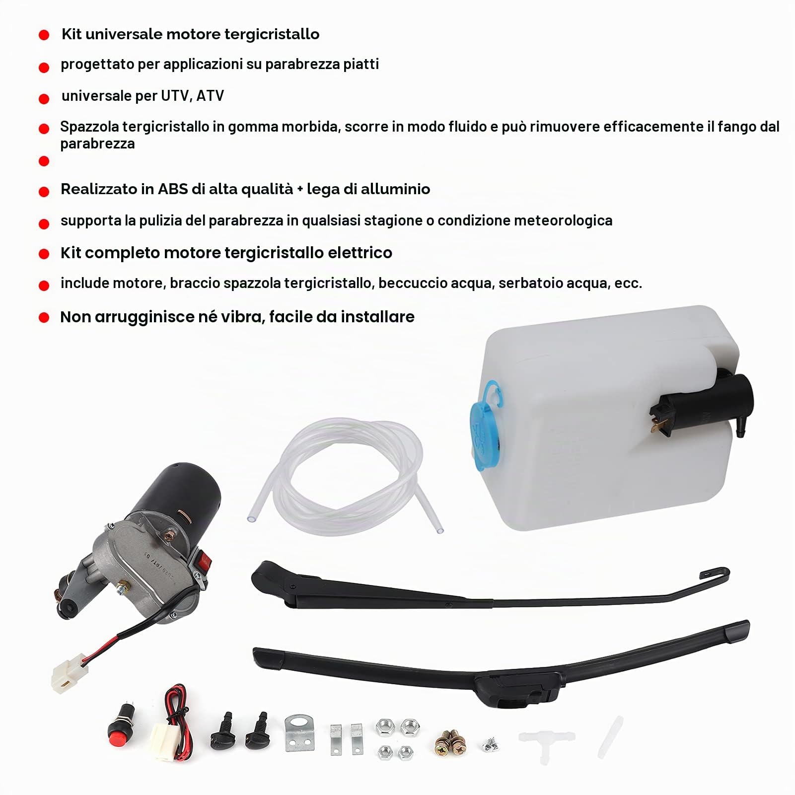 Kit Motore Tergicristallo Elettrico Universale UTV, Gruppo Tergicristallo Kit Tergicristallo Universale per Auto Kit Tergicristallo Elettrico UTV per UTV ATV