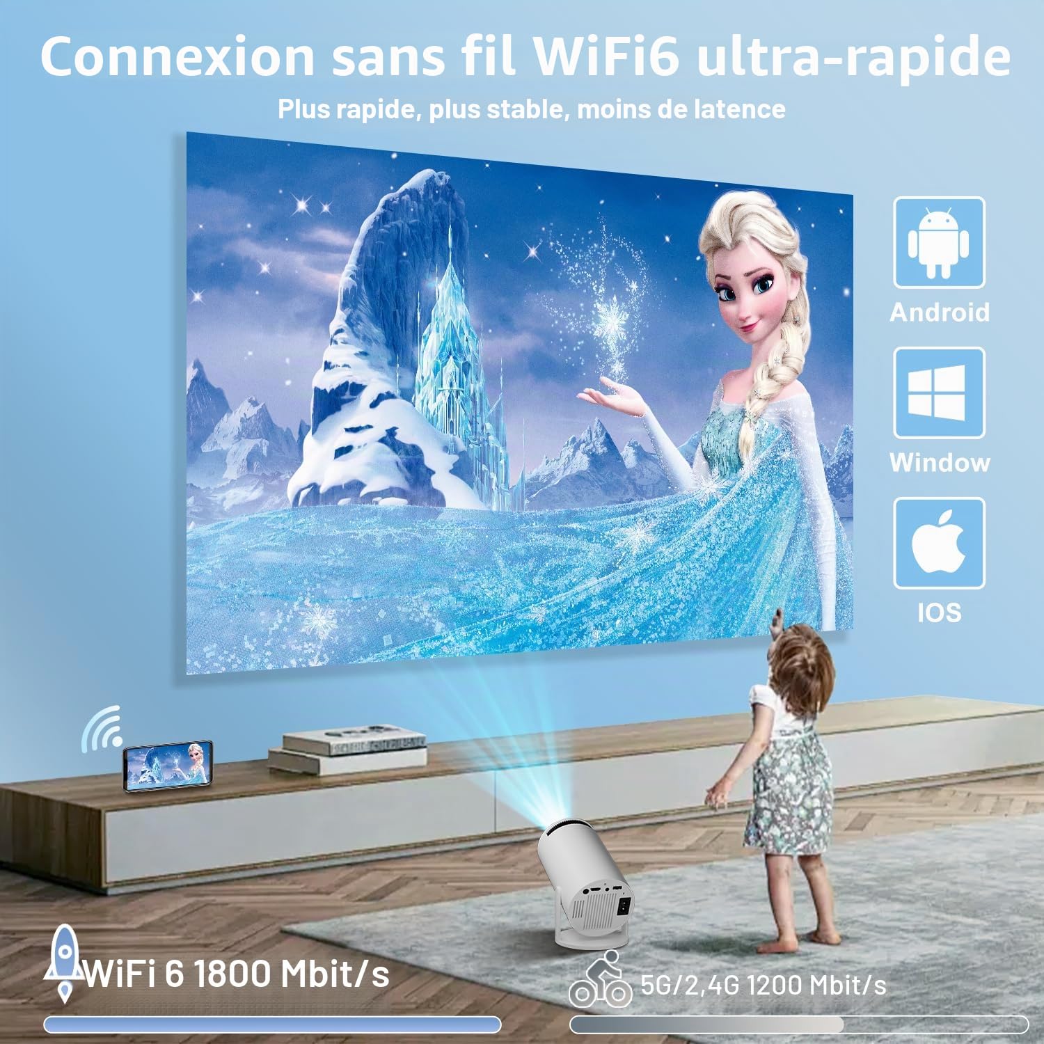 ZDSSY Vidéoprojecteur 4K,Mini Projecteur Compatible 1080p,avec Wi-FI 6 et BT 5.2,Videoprojecteur Autofocus et Correction Trapézoïdale,Projecteur Video pour Android/iPhone/PC/Mac/Switch/PS5,Blanc