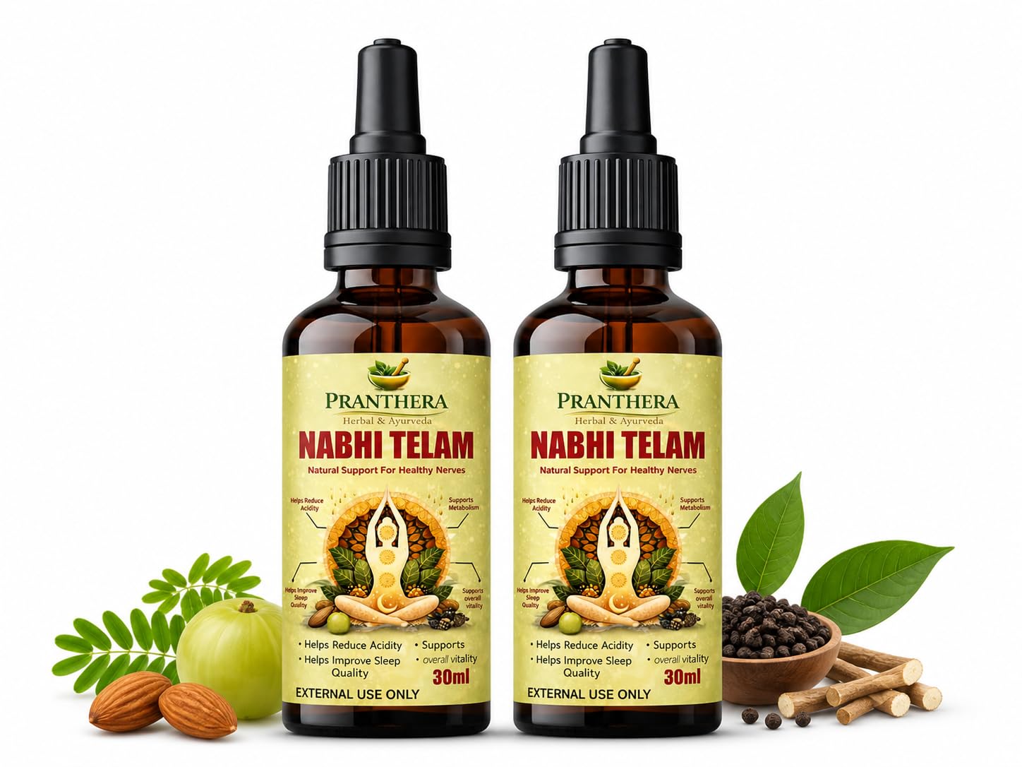 Pranthera Nabhi Tailam Ayurvedic Multi Benefit Oil Pack of 2 (30ml Each) | Belly Button Oil for Skin Hydration, Hair Strength & Overall Wellness | Natural Beauty & Health Support