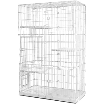 PETEPELA Cat Cage, Large, 3 Tiers, Wide, 2 Tiers, Multi-Cat Cage, Large / Large, Extendable, Wide Cage Set, Main Coon, Rag Doll, Easy to Assemble, Scaffolding Indoor Cage, Large, White, 48.4 x 24.6 x 72.8 inches 123 x 62.5 x 184.5 cm | 3 Tiers, Wide, 2 Tiers, Multiple Crowds, With Casters / Rollers