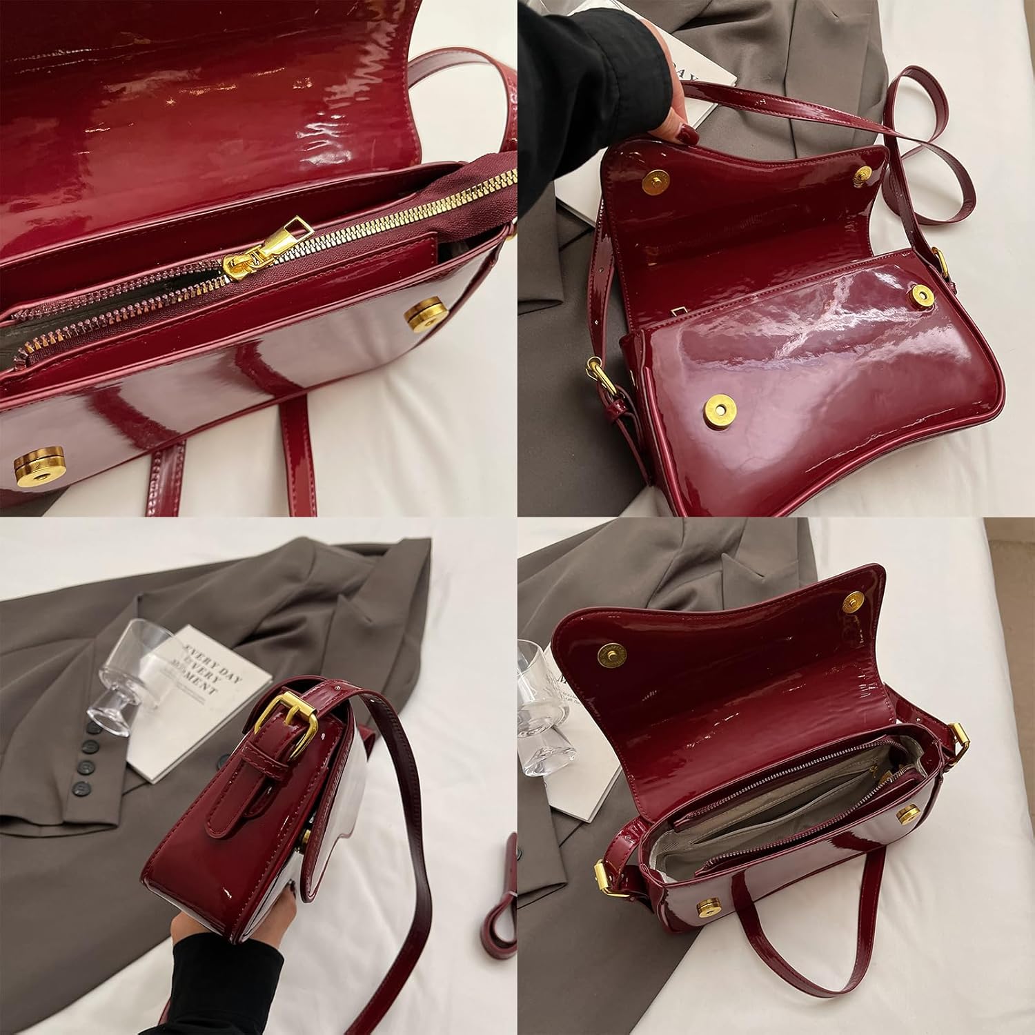 Small Shoulder Bag for Women Clutch Hobo Purse with Zipper Crossbody Purse Retro Vegan Leather Tote Handbag - Image 5