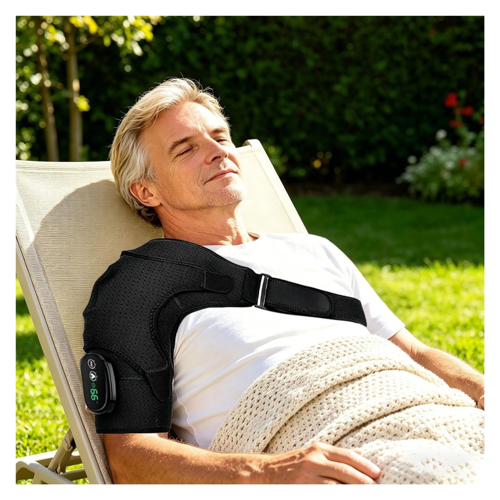 Cuscino riscaldante for spalle senza fili | 3 livelli di riscaldamento e 3 modalità di vibrazione, cinghie regolabili(Black)