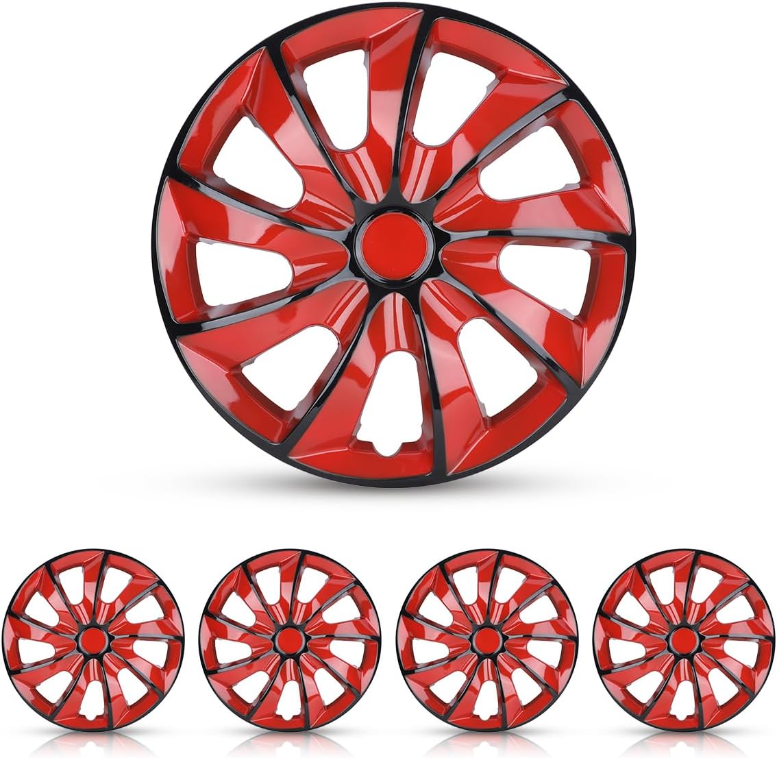 Hubcaps 14", Universal Wheel Rim Cover, R14 Hub Caps, Snap On Car Truck SUV, Set of 4, ABS&PC Material,(14-Inch, Black & Red) Wheel Covers,Auto Tire Replacement Cap Cover Hub caps