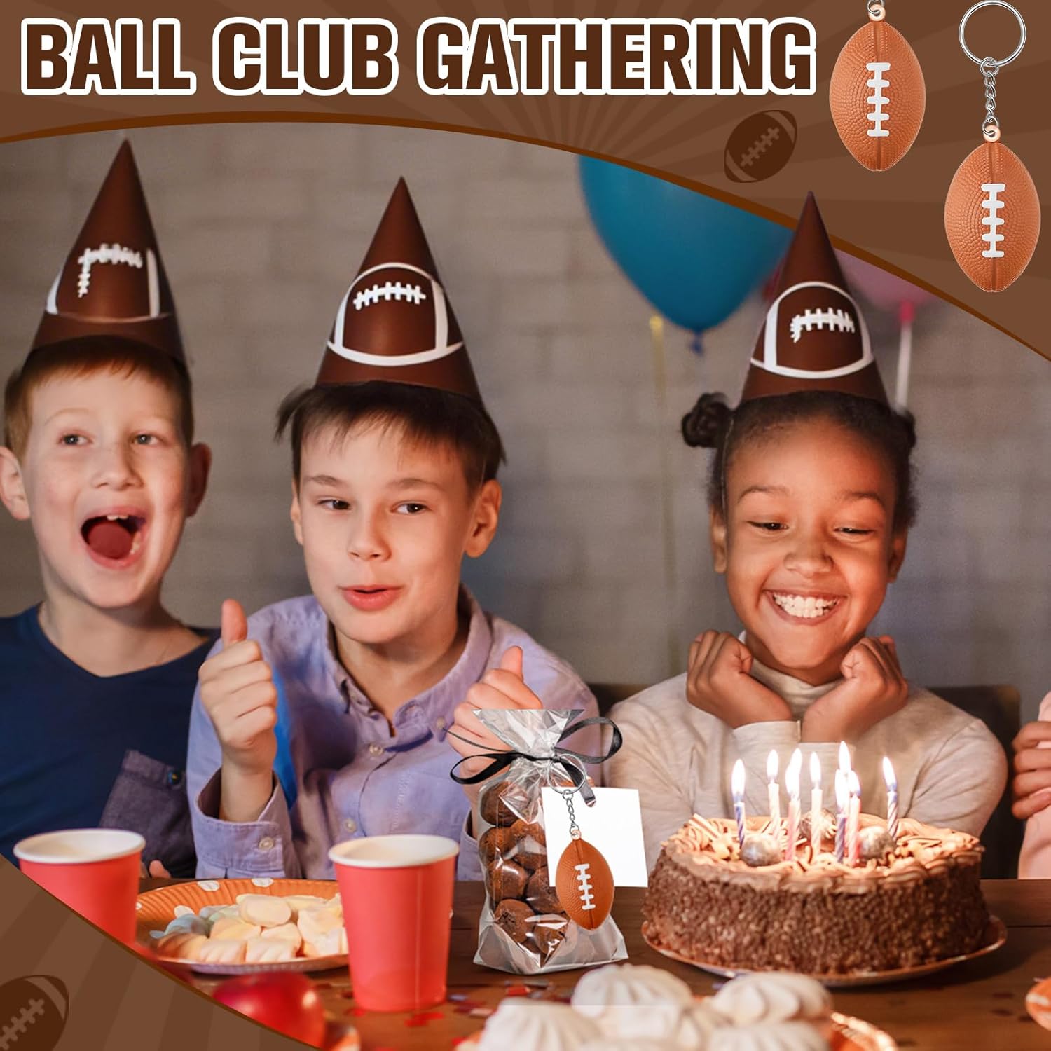 Kasyat 48 Pack Football Keychain Bulk Football Favors Mini Stress Ball Keychains for Boys and Girls Sports School Carnival Reward Theme Party Goodie Bag(1.97 Inch)