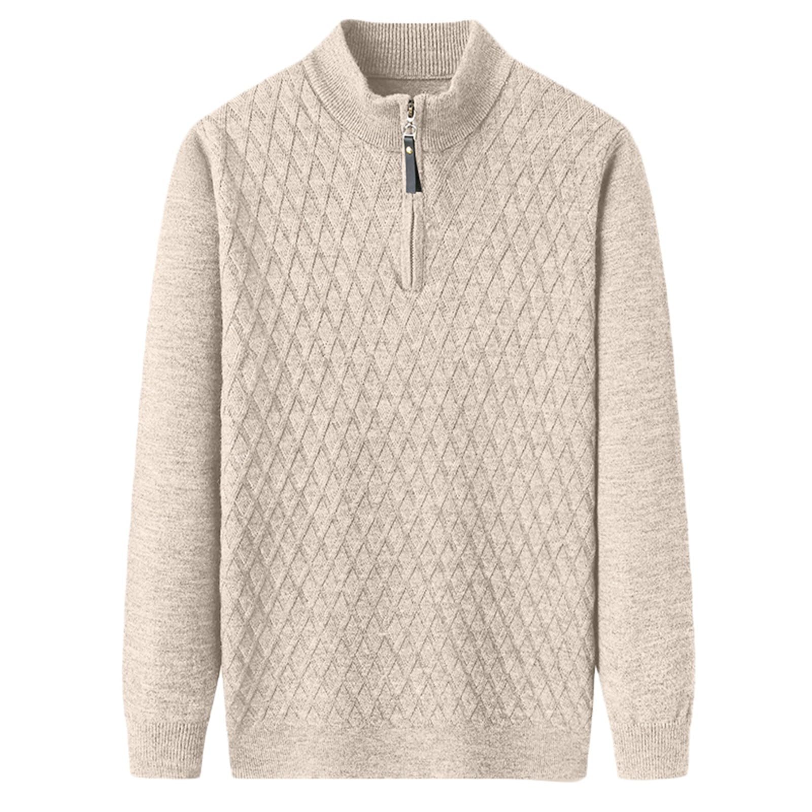 Pull Homme Col Zippé, Pull Homme Hiver,Pull d'hiver en Tricot à Motif Jacquard Texture Chaude Manches Longues Doux Confortable DéContracté pour L'Automne Isolation Thermique éLéGant Superposition