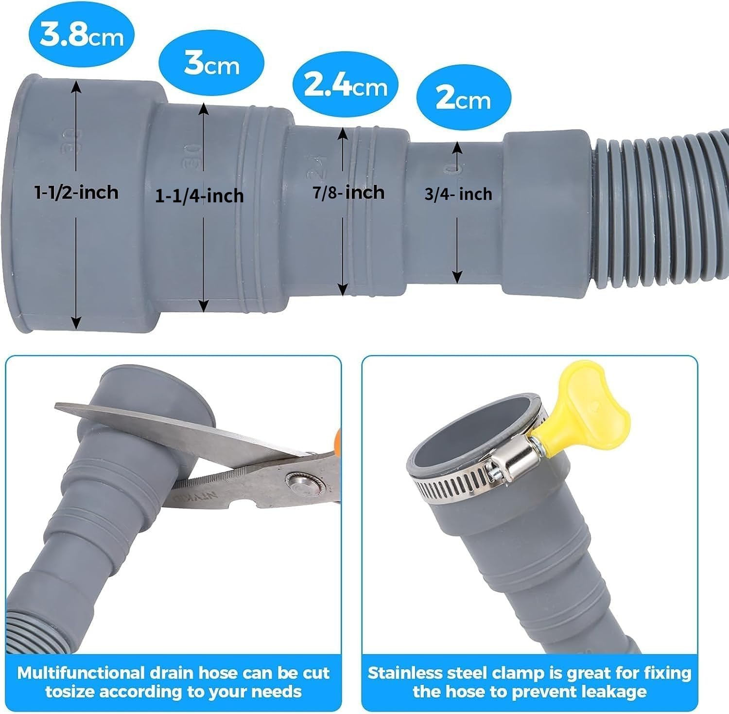 PinkCross - Extensión universal de manguera de drenaje para lavadora, manguera flexible para lavadora y lavavajillas, tubo portátil para fregadero y deshumidificador, manguera de plástico corrugado