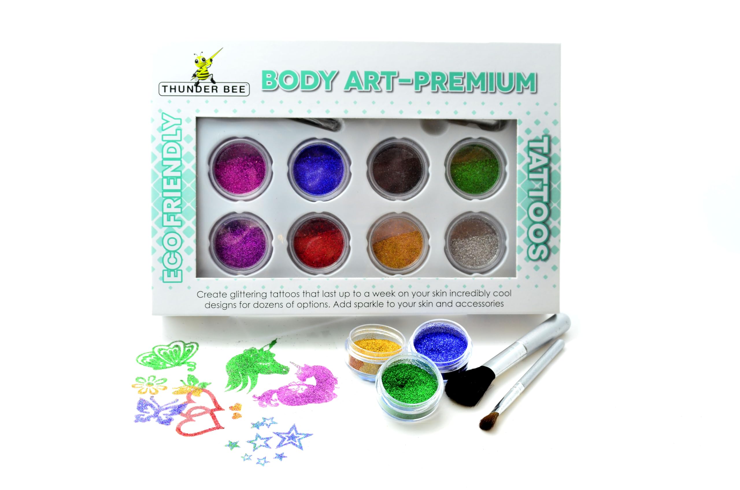 Body Art Tattoos Premium ECO Friendly Glitter Tattoo Kit with 8 Vibrant Colors