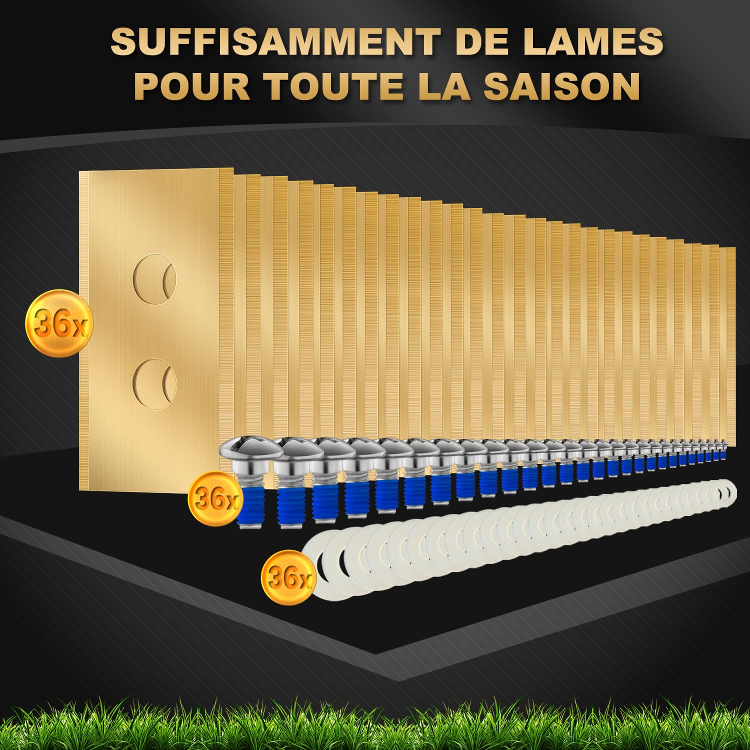36 lames compatibles avec Mammotion Luba et YUKA toutes les séries, lames de robot de tondeuse à gazon de rechange en titane robustes, avec rondelles en plastique