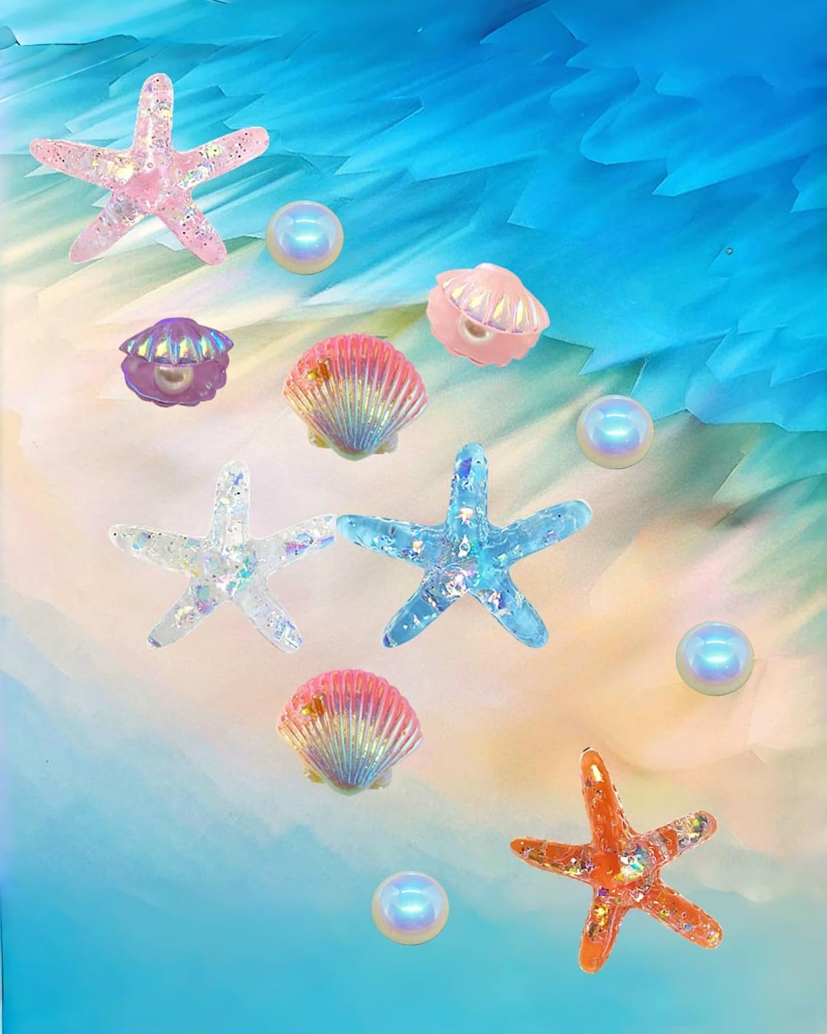 Summer Shoes Charms, Beach Charms for Women, Cute Starfish Seashell Pearl Shoe Decoration, 12PCS Girly Bling Shell Charm for Clog Sandals