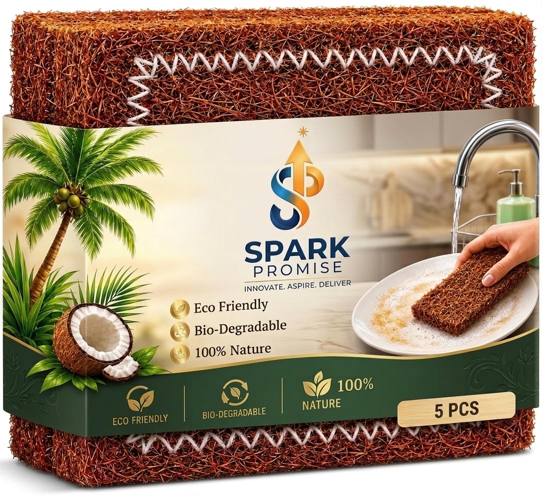 Natural Coconut Coir Scrubber for Kitchen (Pack of 5) - Eco-Friendly, Biodegradable & Scratch-Free Dish Wash Scrub Pad for Non-Stick Pans & Utensils-picture-35