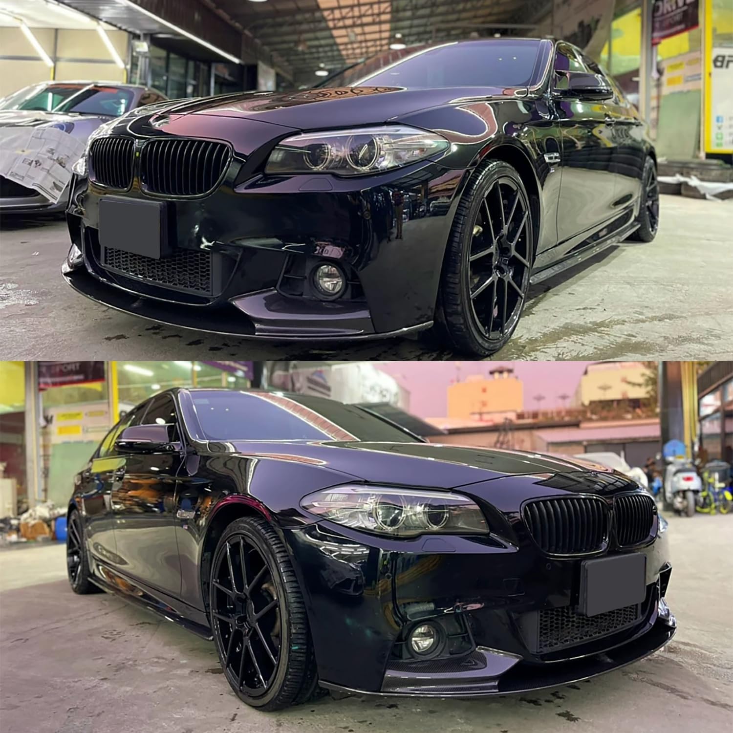 Front Lip Splitter Fit for BMW 5 Series 528i 535i 535d 550i F10 F11 M Sport 2011-2016 Bumper Spoiler, Carbon Fiber Style 4pcs Air Dam Body Kit Exterior Accessories