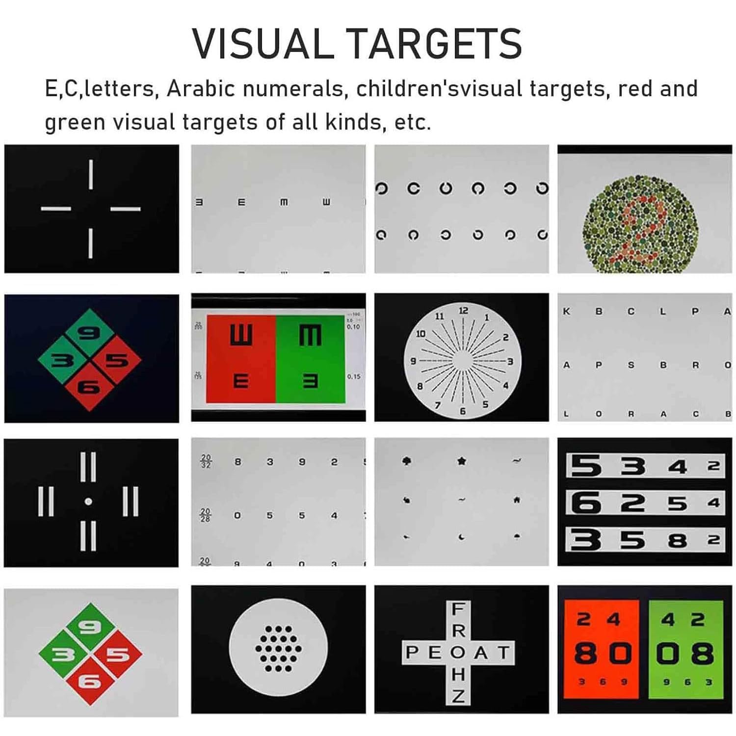 Grafico ottico ottico digitale LCD con 300 bersagli visivi per misurazione della visione chiara, ideale per test di optometria e terapia della visione
