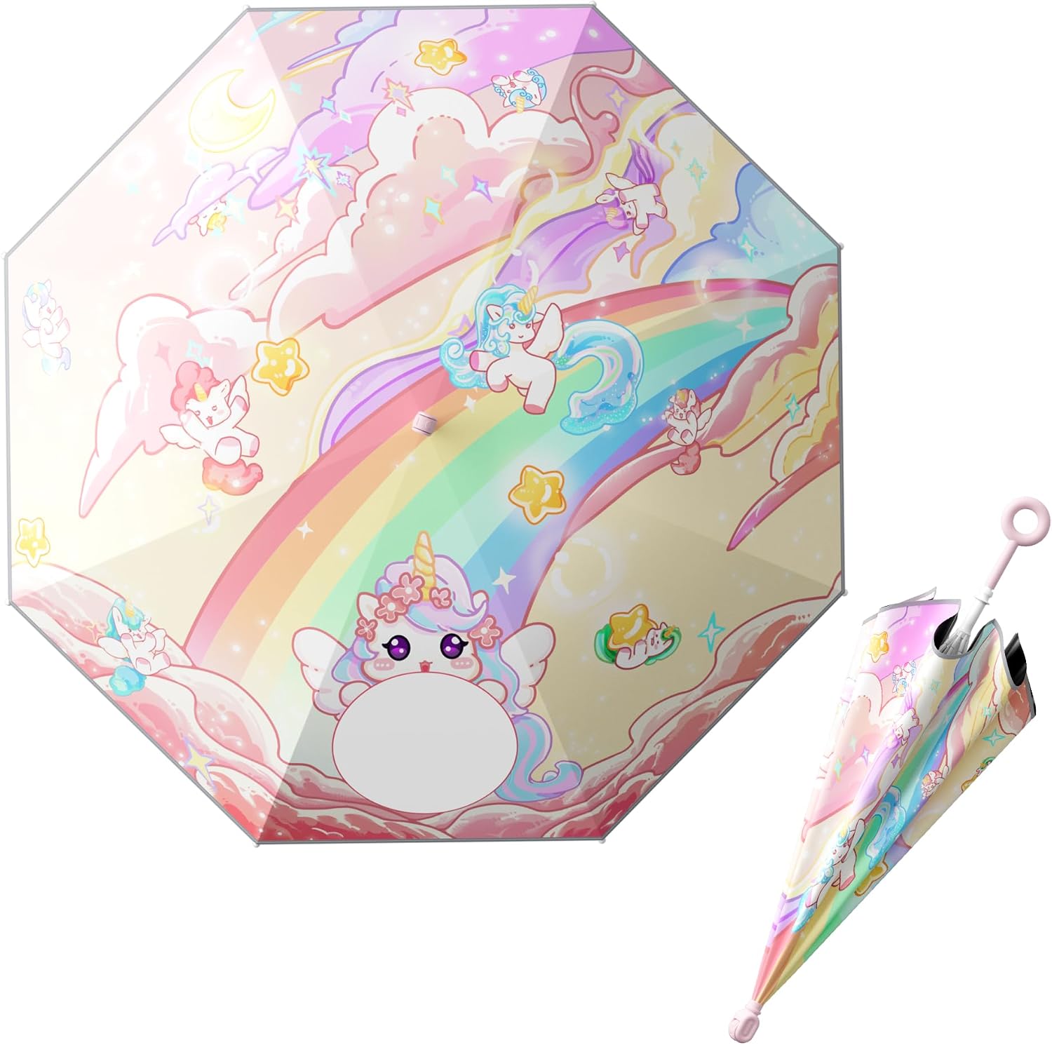 HOUSTIN Kids Umbrella – Lightweight & Fun Design with 360° Reflective Strips, Safety Anti-Pinch Mechanism, Perfect for Rain or Shine, Ages 3-10 – Ideal Outdoor Umbrella for Children