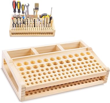 Leather Craft Tool Holder, 98 Holes Wooden Leatherworking Tool Rack Stand Organizer with 3 Slots, Tool Storage Rack Suitable for Storing Craft Supplies, Paintbrushes and Felt-tip Pens