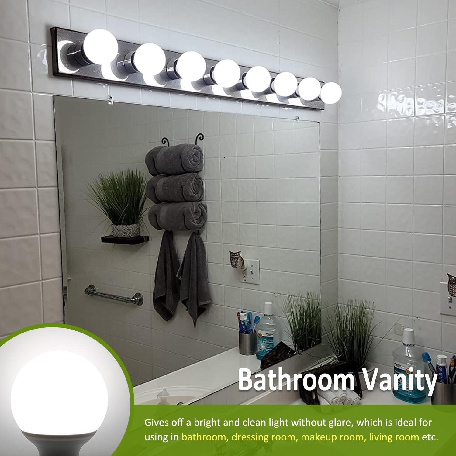 8-Pack G25 LED Globe Light Bulbs Daylight 5000K 120V 40W Equivalent LED Vanity Light Bulbs for Bathroom Mirror — view 3