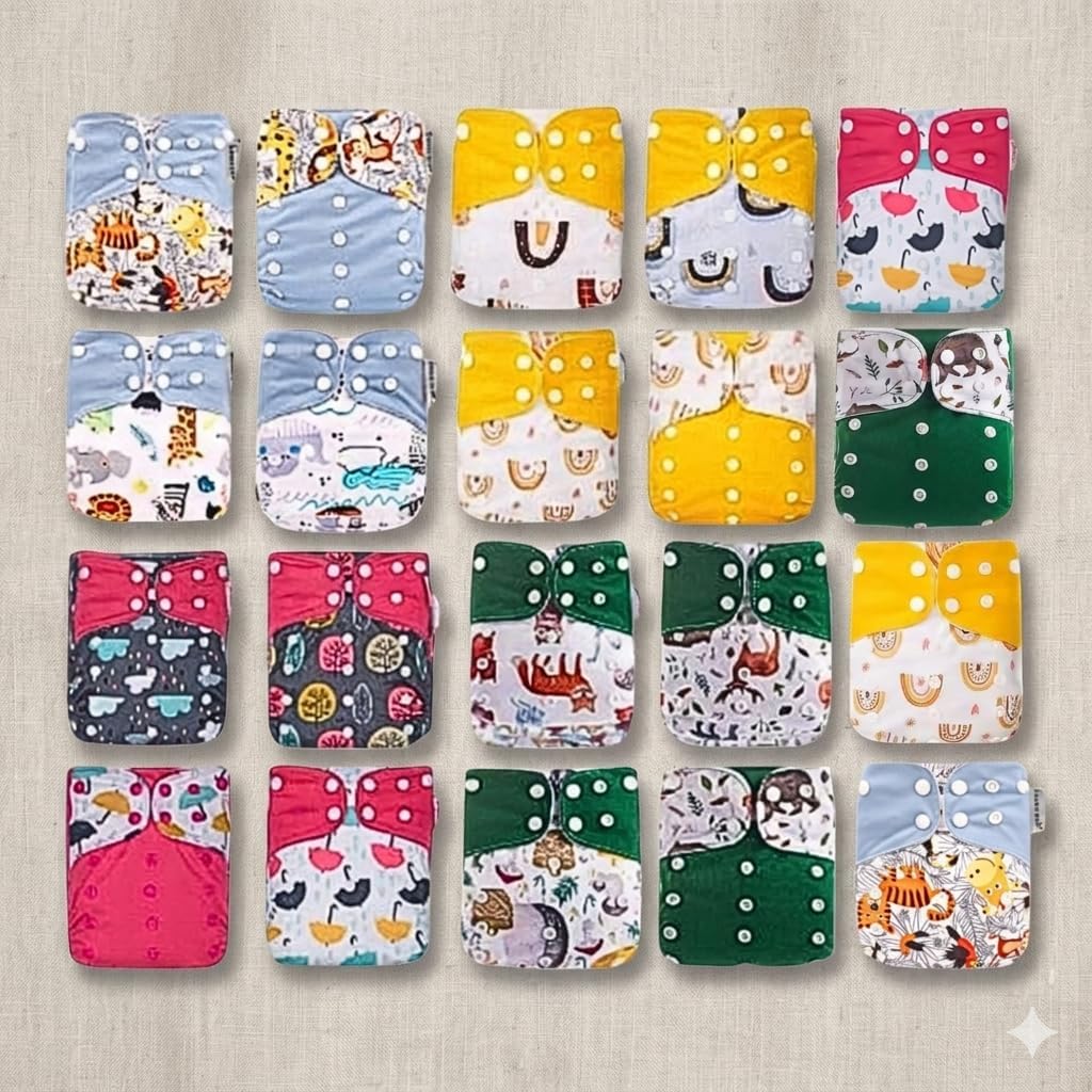 KaWaii Baby 20 One Size Printed Snap Pocket Cloth Diaper Shells, Waterproof Washable Adjustable Use with Diaper Inserts Prefold or Fitted