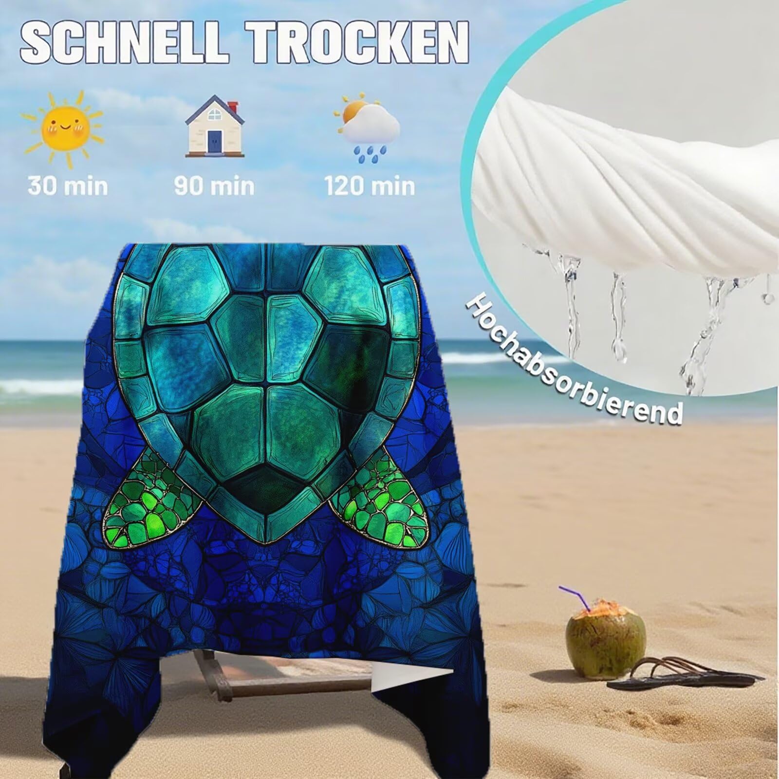 Telo Mare Microfibra, Telo Mare Grande 200 x 100 cm Set da 2, Antisabbia Asciugatura Rapida Assorbente Salvietta da Spiaggia Asciugamano per Palestra Piscina Viaggi Sport Picnic, Regali Donna Q-700