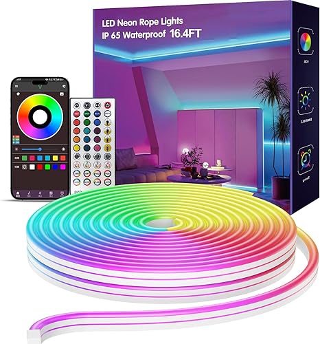 Tira de luces de neón de 16.4 pies, para dormitorio para tira de luces LED RGB, luces LED impermeables IP65 para exteriores, con control remoto y disponible en Yaxa Colombia