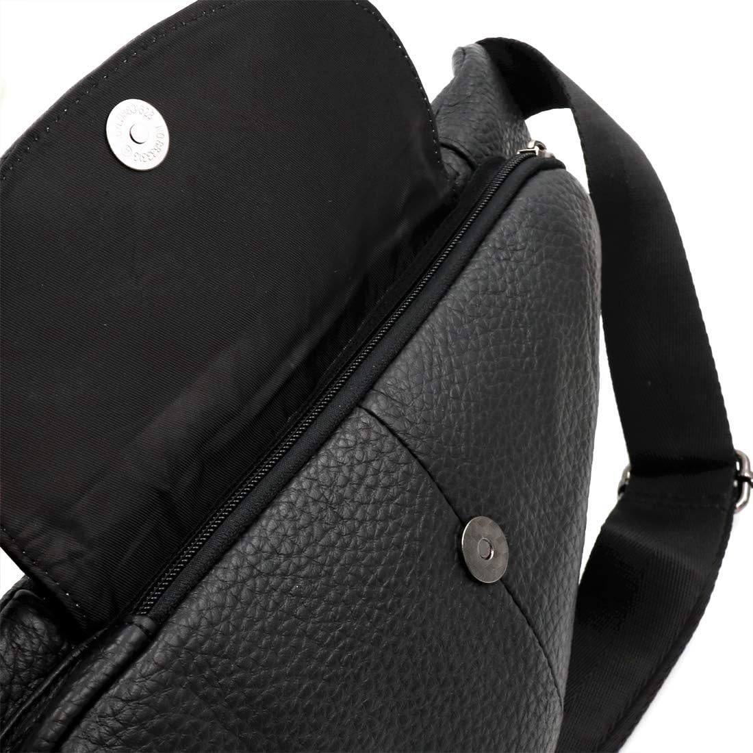 Basic Black Leather Sling Bag Crossbody Chest Pack Shoulder Daypack (Black)