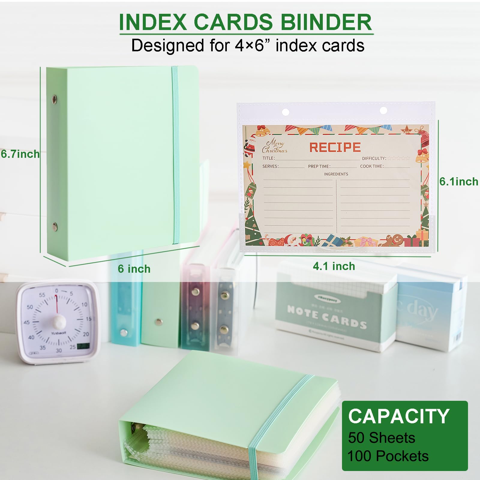 4×6” Index Card Binder Organizer with Plastic Pocket Sleeves, Small  Organized Folder for Recipes Flashcards,Portable notecards case Holder :  Amazon.ca: Office Products