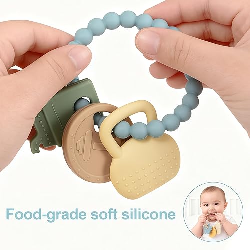 Miniatura 2 de Juguetes de dentición de silicona para bebés, paquete de 2 juguetes sensoriales masticables para recién nacidos, anillo de masticación sensorial