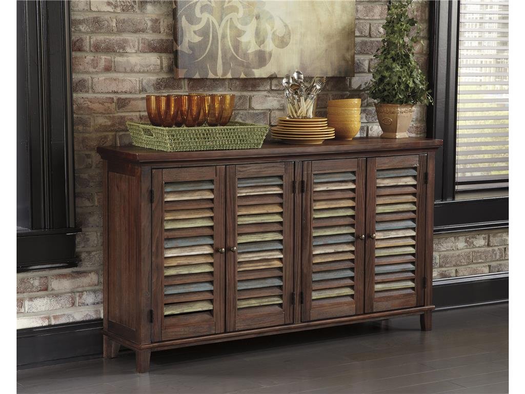 Ashley Furniture Signature Design Mestler Dining Room Server Cabinet  Serving Table Dark Brown