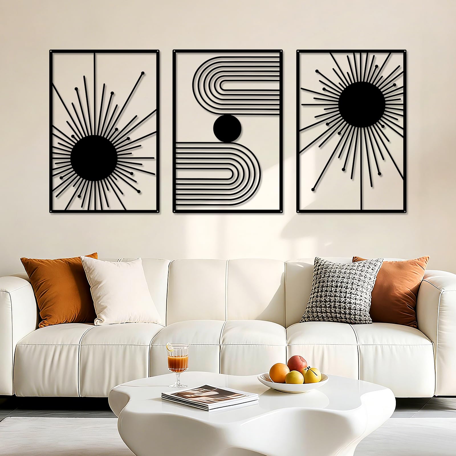 YiYa 3Pcs Black Metal Wall Decor Minimalist Wall Decor Metal Vertical Abstract Wall Art Modern Geometric Wall Hanging for Home Living Room Bedroom