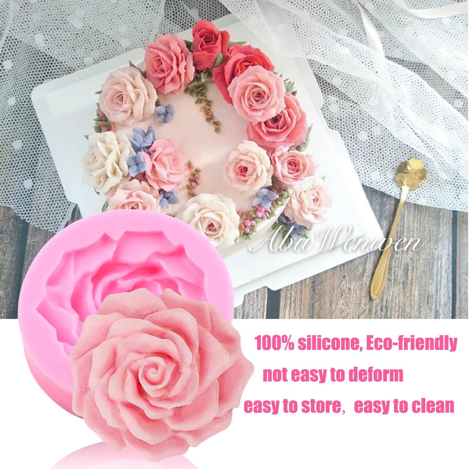 Zixiang Juego de 3 moldes de silicona para fondant con diseño de peonías, rosas y flores, para decoración de tartas, decoración de cupcakes, arcilla polimérica, pasta de goma de chocolate