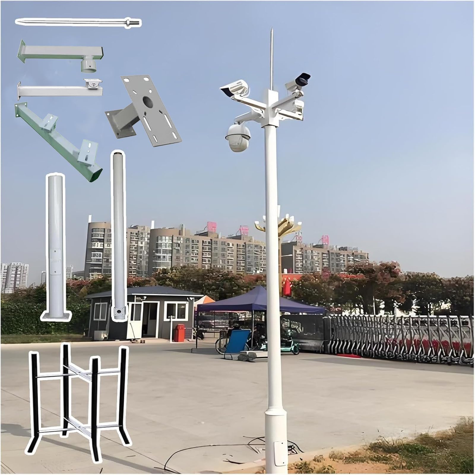 Palo per Telecamera di Sicurezza per Esterni, Supporto Universale per Telecamera di sorveglianza con 4 staffe, palo di sorveglianza Multiuso per Cortile/parcheggio 3.5m/11.4ft