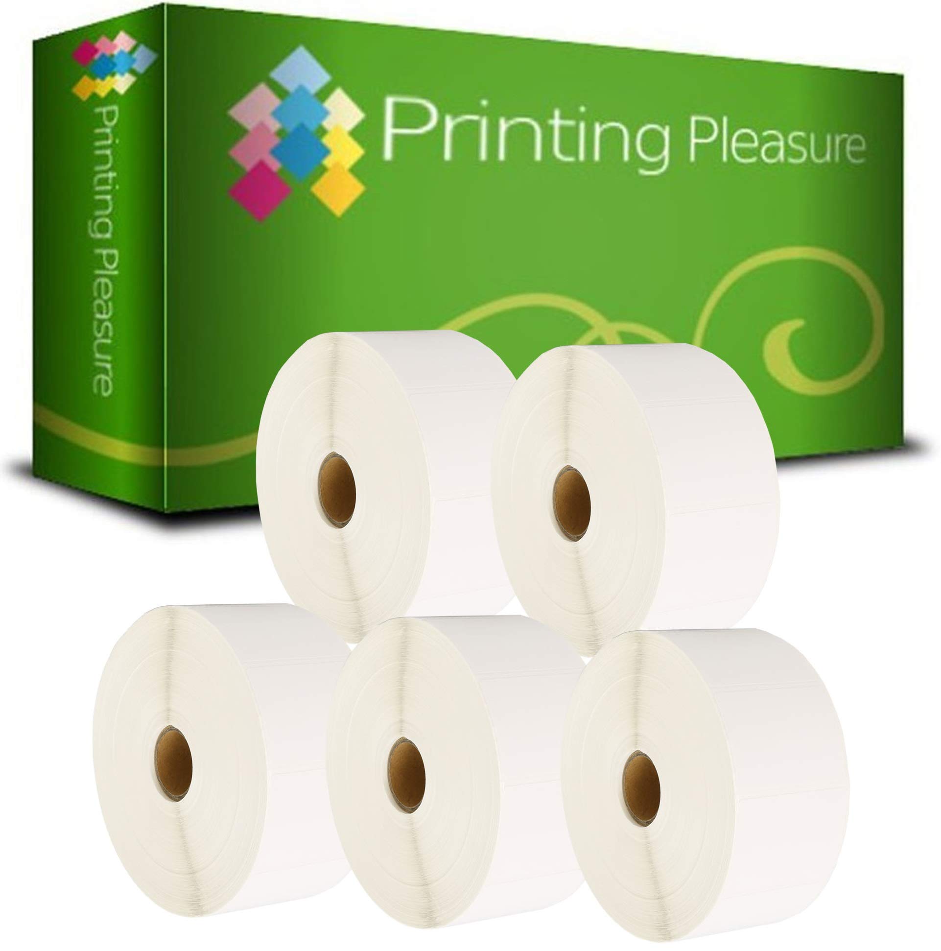 Printing Pleasure 5x Compatible Zebra 52mm x 38mm Thermique Directe Papier Étiquettes (1000 Étiquettes par rouleau) pour Zebra, Toshiba, Citizen, Eltron, Orion, UPS