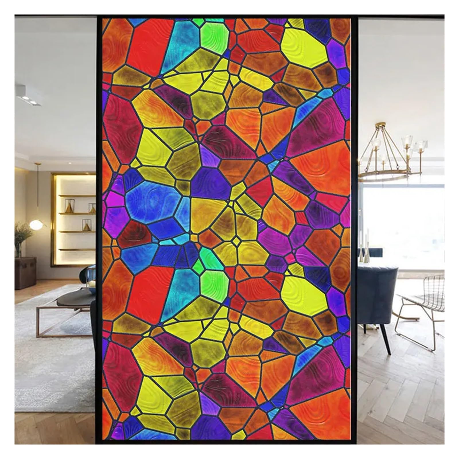 Window Film Colorful Stained Frosted Glass Film Modern Art Geometry Pattern Window Stickers Opaque Self-adhesive Home Decor Privacy(D,50x120cm)