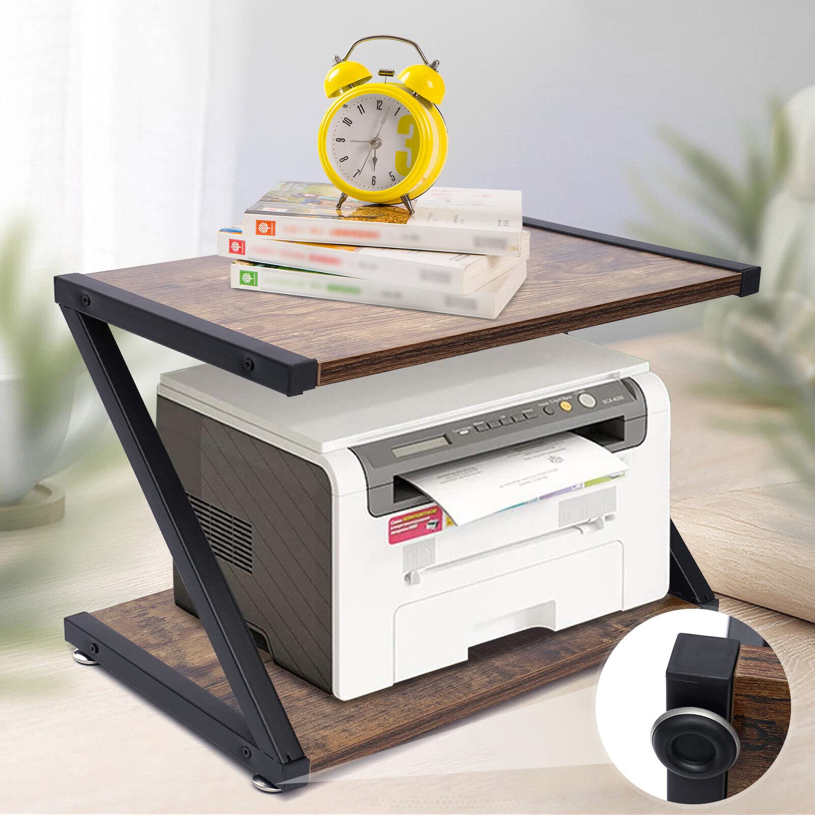 Supporto per stampante, da scrivania, in legno, per stampante a 2 ripiani, per fax, libri, scanner, fotocopiatrice, scanner