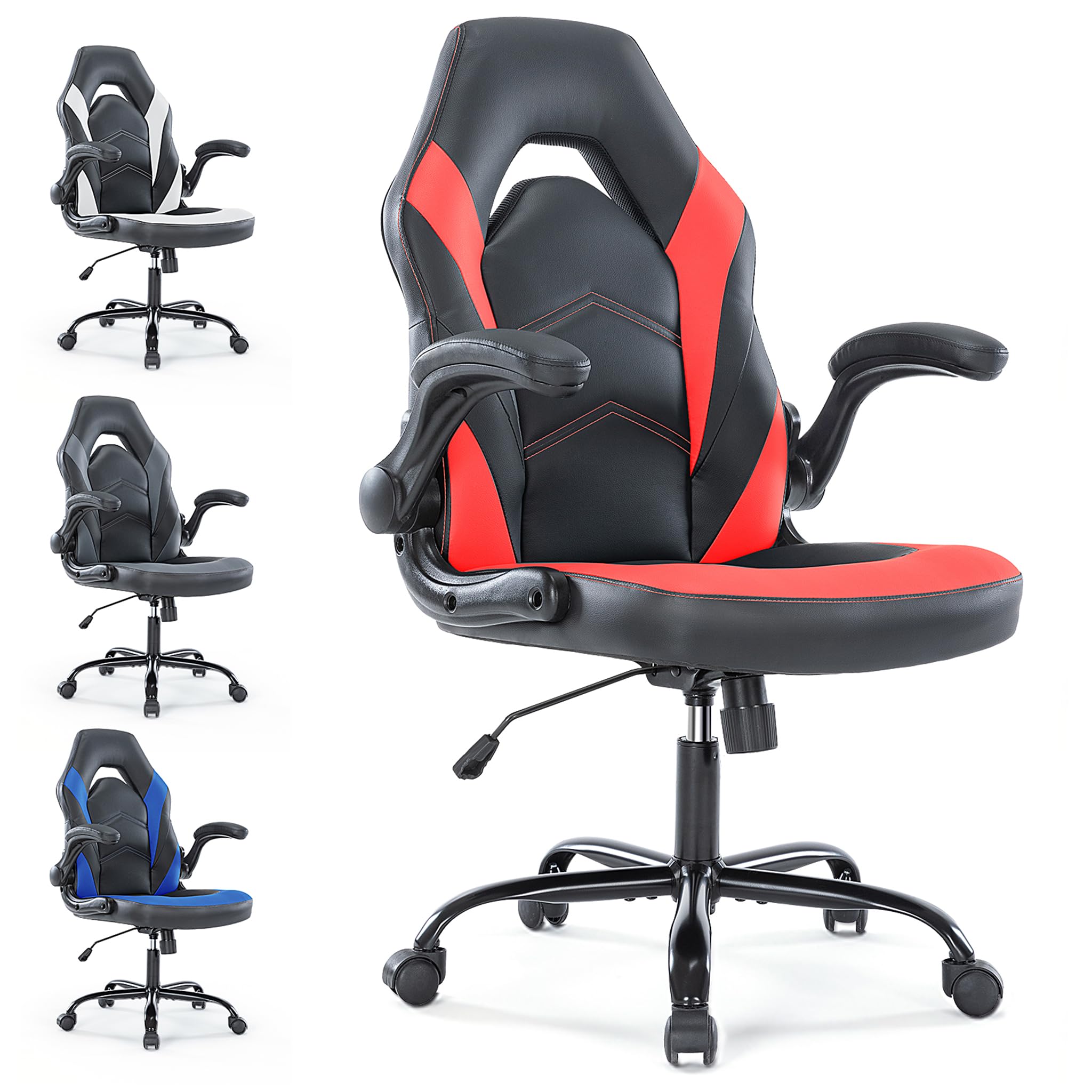Ergonomic Gaming Chair with Adjustable PU Leather Seat, Flip-Up Armrests, and Swivel Design, Perfect for Home Office, Gaming, or Entertainment – Ideal