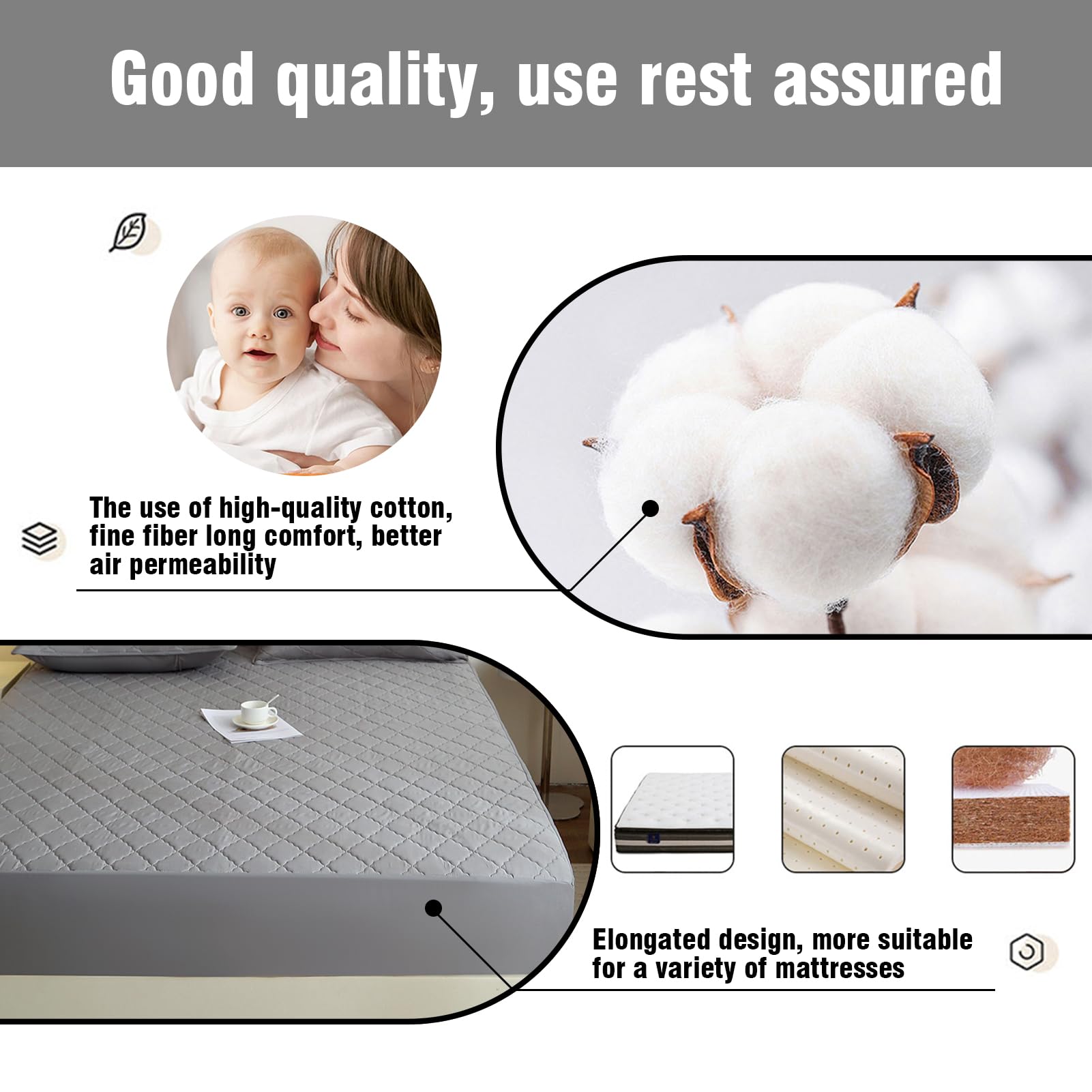 Acolchado Cubre Colchon Transpirable y Ajustable | Protector Colchon Impermeable Acolchado | Elástico En Todo El Contorno (Gris,200 * 220cm)