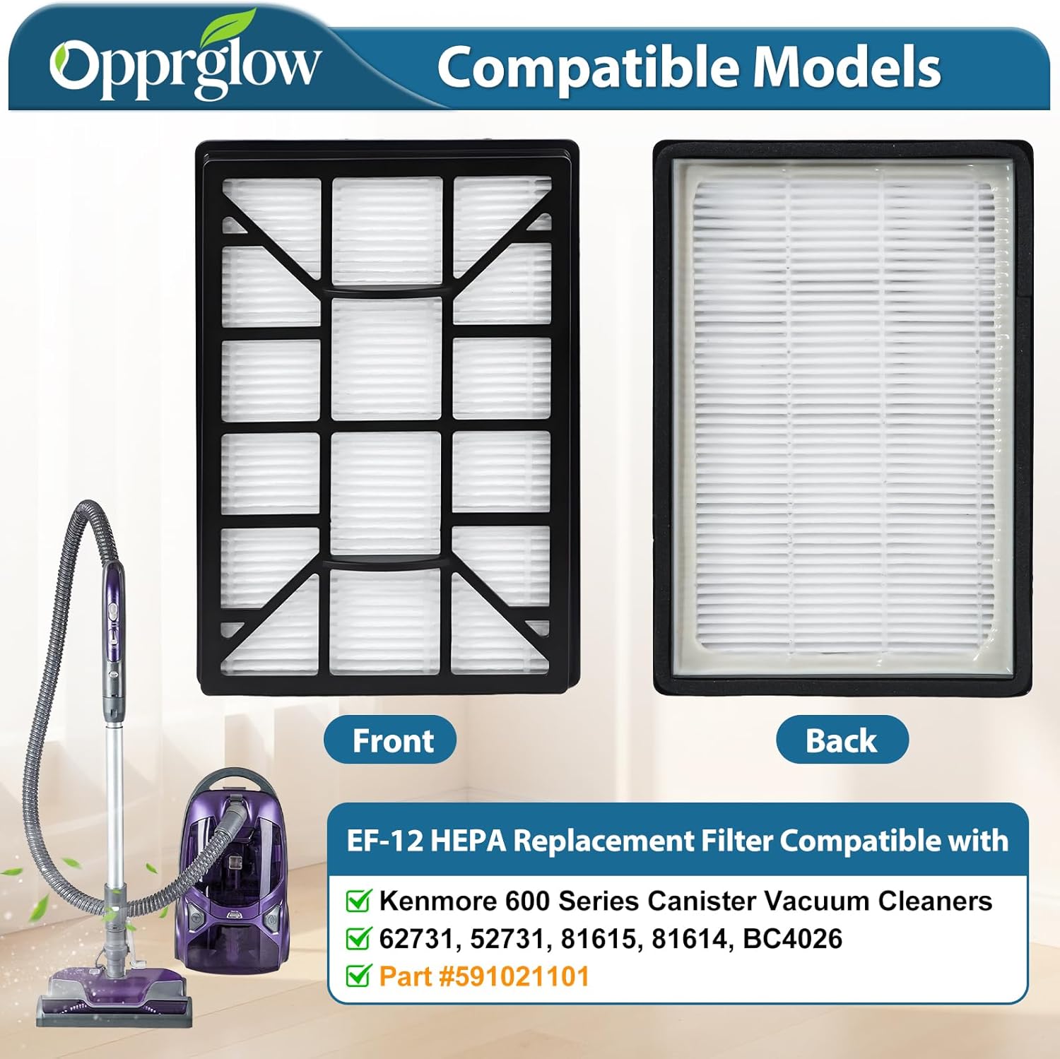 4 Pack EF-12 HEPA Replacement Exhaust Filter Compatible with Kenmore 600 Series, 62731, 52731, 81615, 81614, BC4026 Canister Vacuum Cleaners, Part #591021101