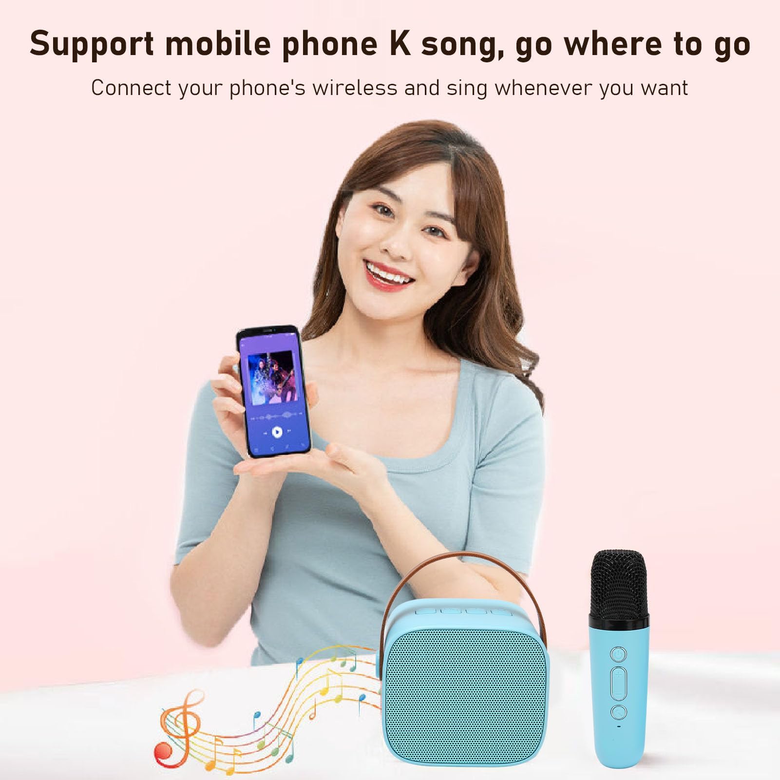 Tragbare Bluetooth Karaoke Maschine mit 2 Mikrofonen, 512GB erweiterbar, für Heimpartys, KTV, Kinder und Erwachsene