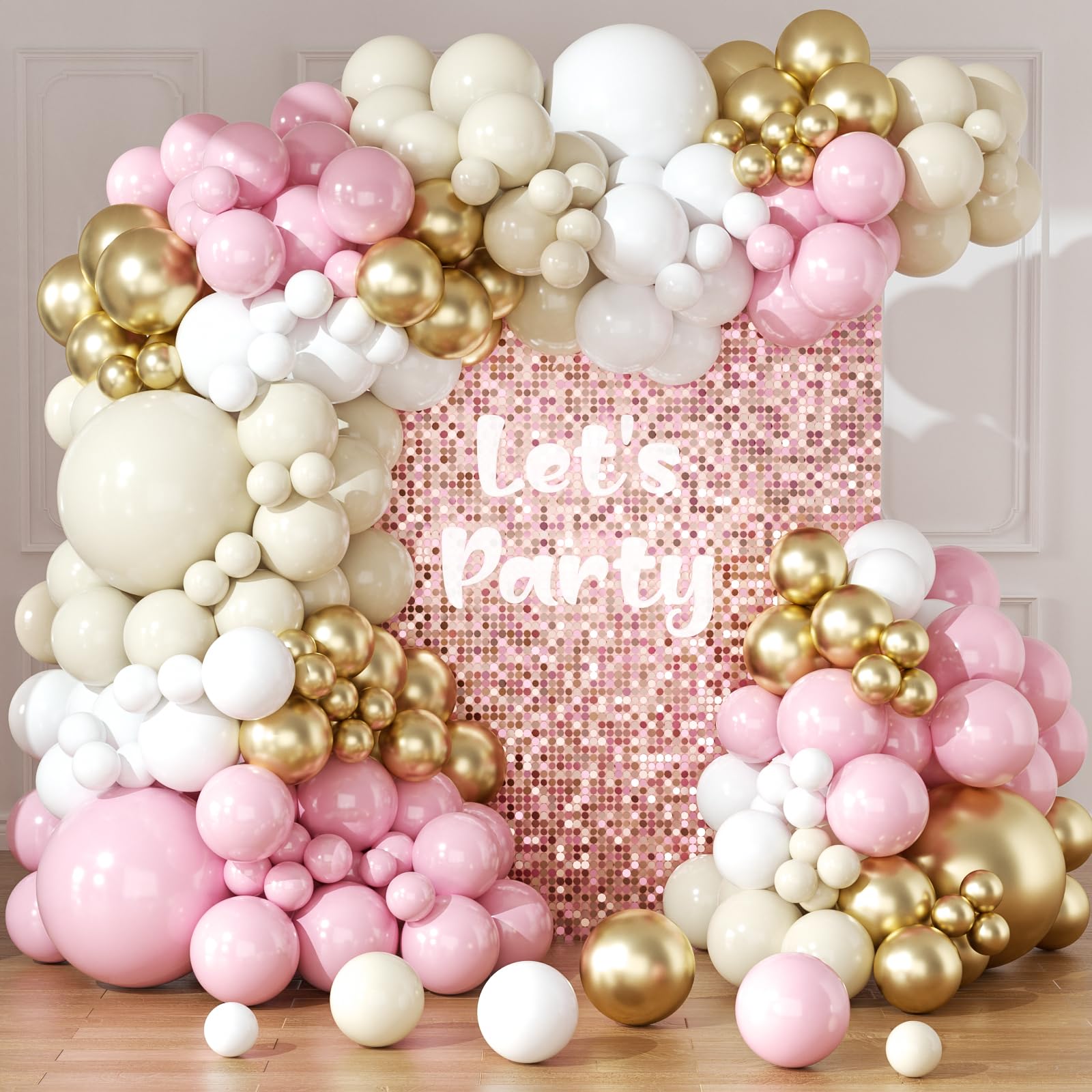 Pink and White Gold Balloons Arch Kit-164pcs Sand White Gold Pink Balloons Garland Kit for Mothers Day, Birthday, Christening, Baby Shower, Bridal