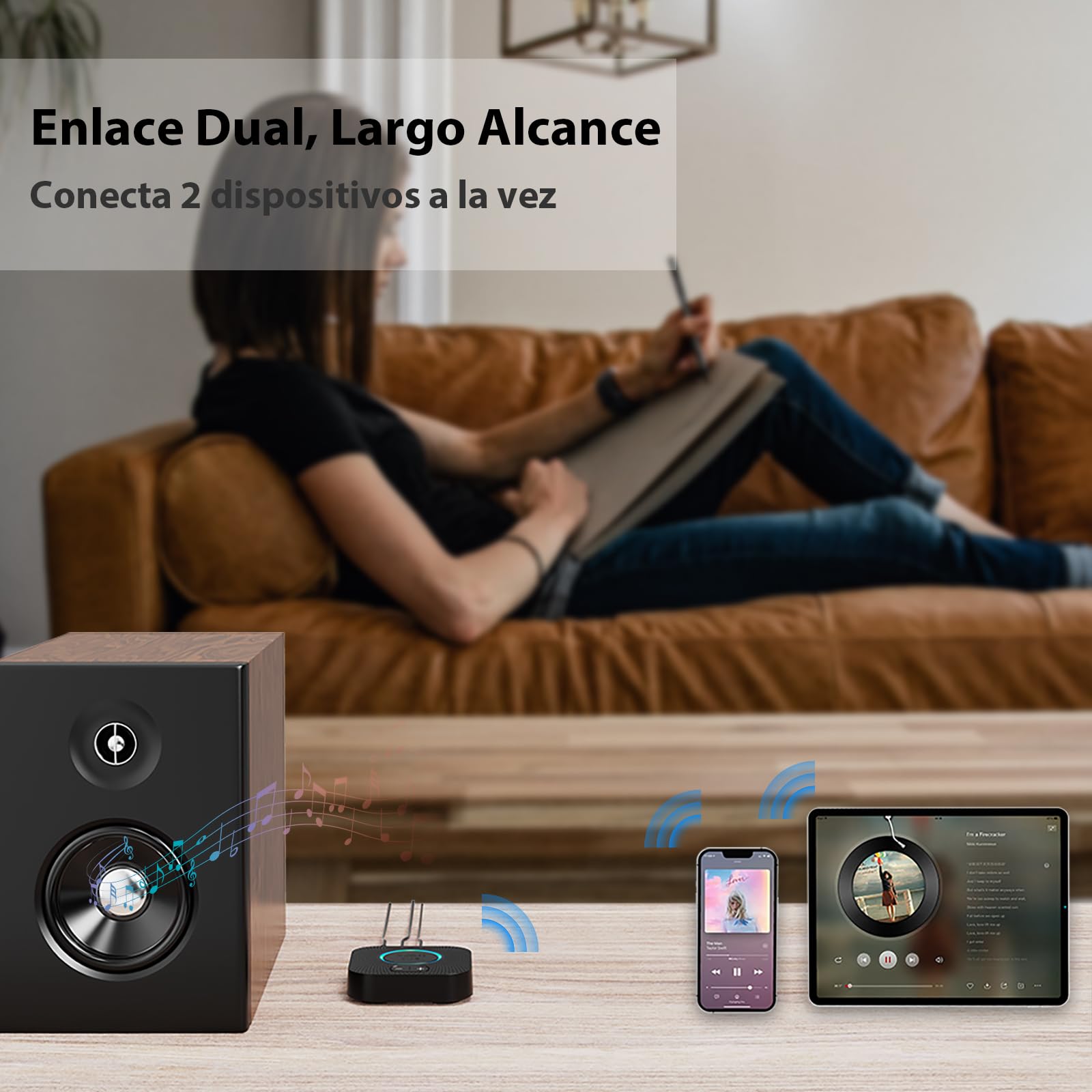 1Mii B06S Receptor Bluetooth 5.3 HiFi, Adaptador Audio Bluetooth con aptX HD/Baja Latencia, Control de Volumen, Salida RCA/AUX 3.5mm Jack para Estéreo, Amplificador, Coche, Altavoz, Largo Alcance 35m