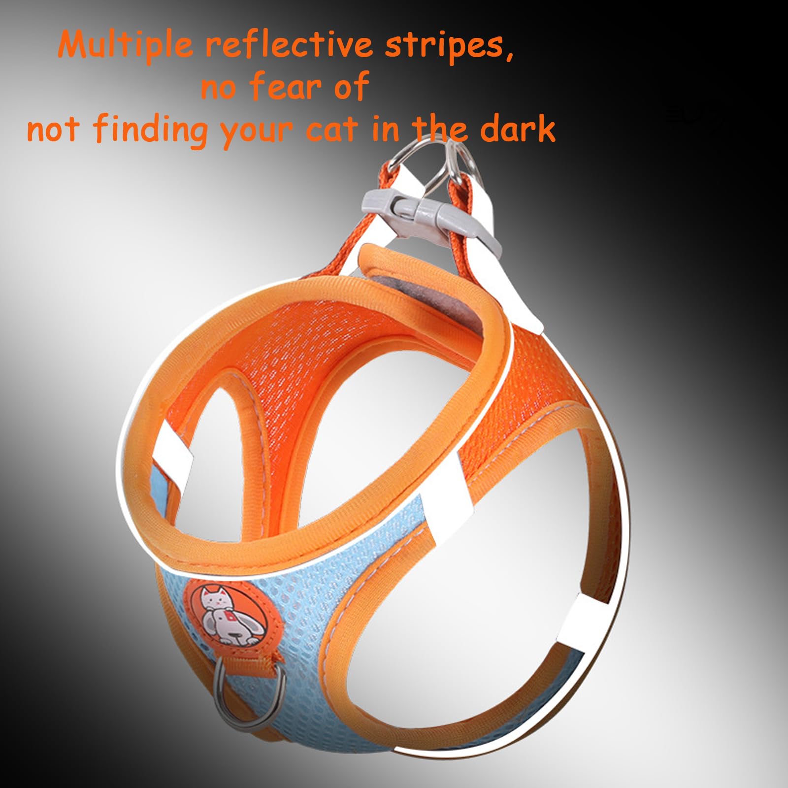 BSITSSS Cat Harness and Lead Set, Adjustable Soft Mesh Cat Harness with Reflective Strips, Escape-Proof Design, Blue & Orange, M - Image 4