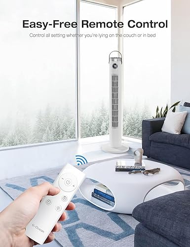 Miniatura 6 de Simple Deluxe Ventilador de torre con control remoto, ventilador oscilante de 46 pulgadas, ventiladores sin aspas con temporizador de 24 horas, 3
