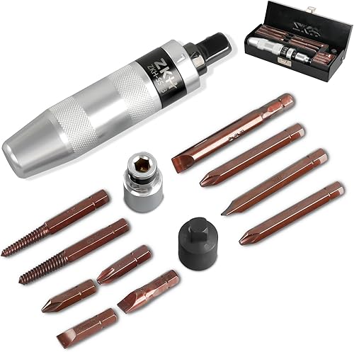 Miniatura 1 de ZKH Destornillador de impacto manual CR-V de 12 pulgada, destornillador de impacto manual reversible que incluye 12 piezas ranuradas, Phillips,