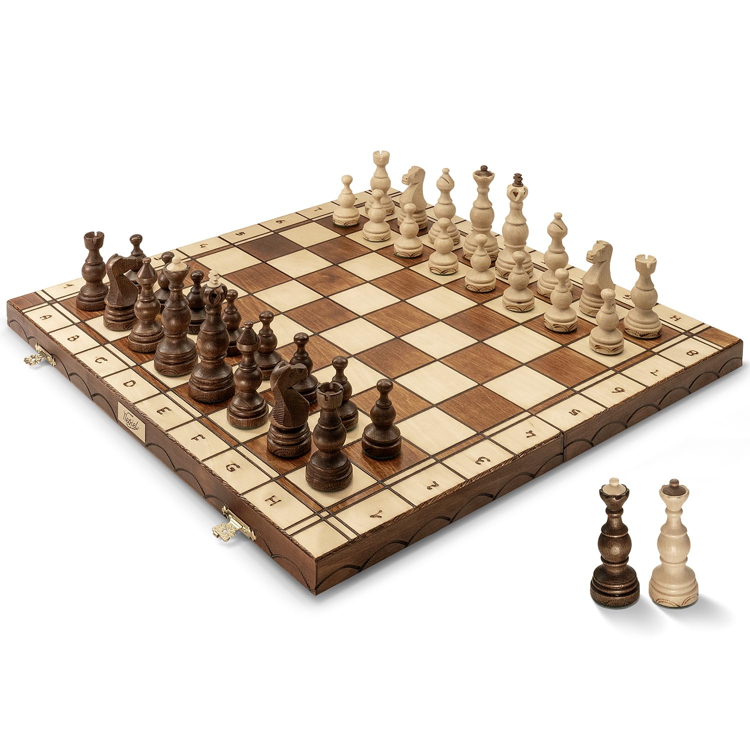 WegielLegate Luxury Wooden Chess Set for Adults and Kids - 18 Inch Handcrafted from Premium Beech and Birch Wood - Unique Folding Design with Chess Piece Storage