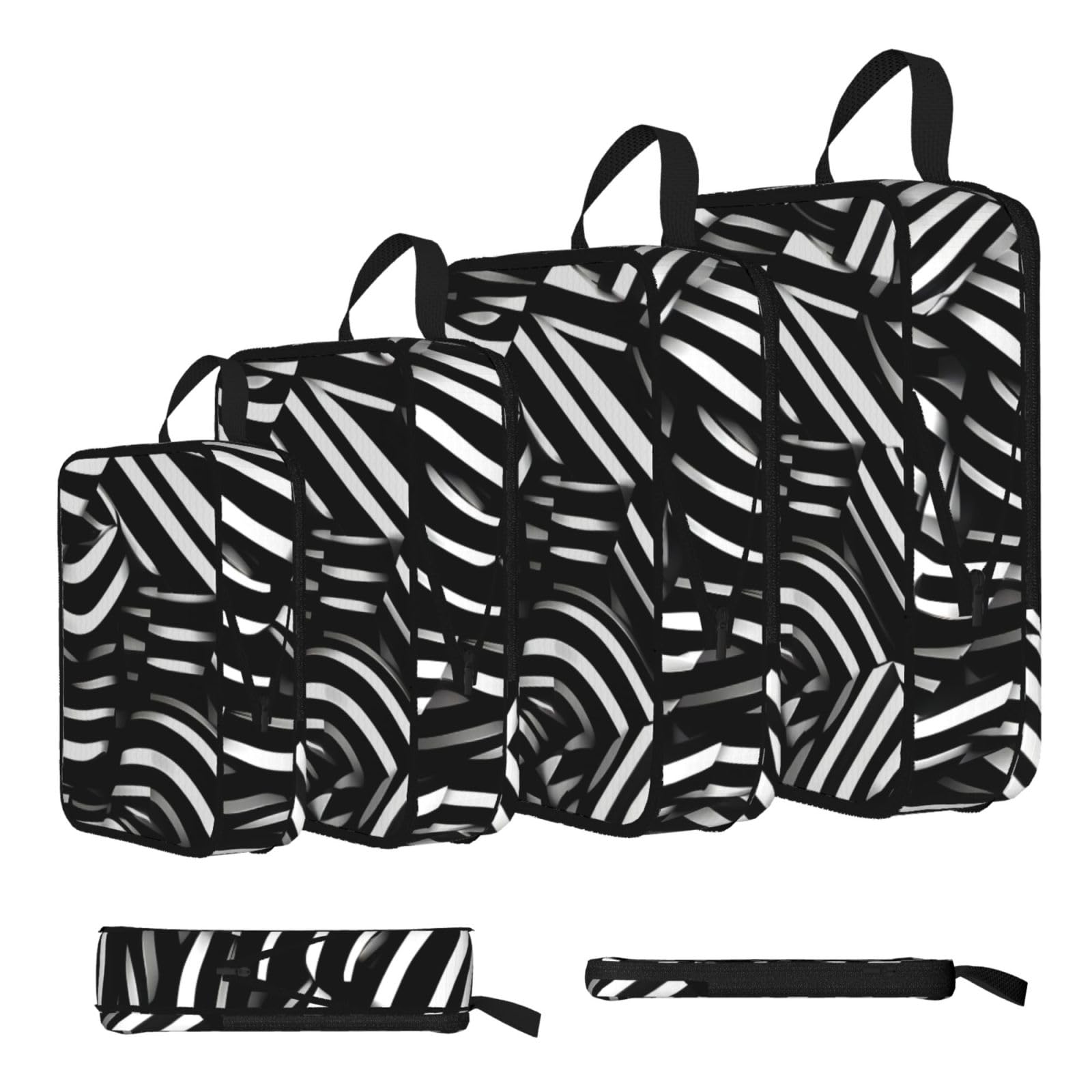 Sxzvvbn Black And White Lines Compression Packing Cubes 4 Piece Set
