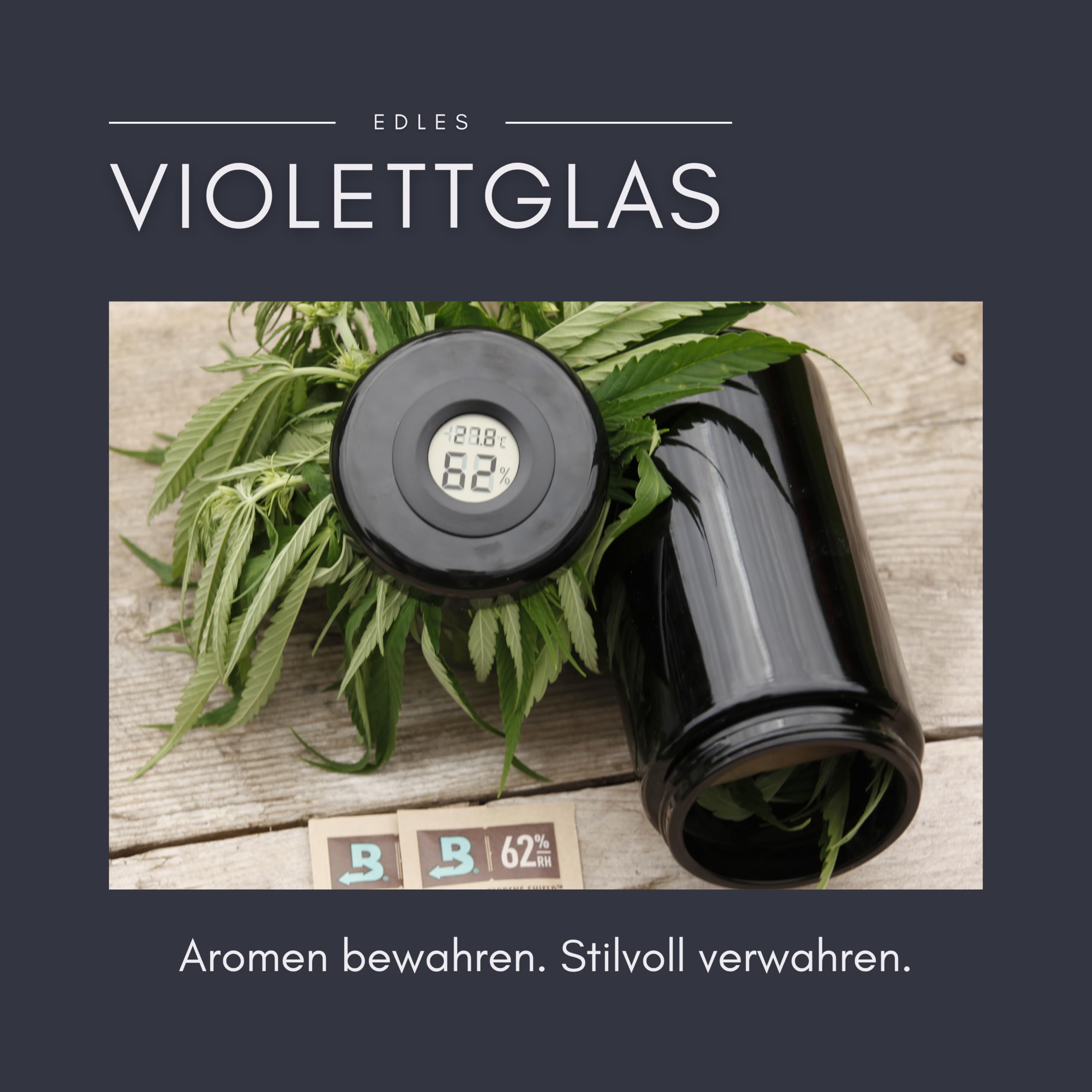 ANCEVIA edles Violettglas Vorratsglas 1000 ml – 3er Set Vorratsdose mit Hygrometer Deckel | Miron Glasbehälter mit Deckel zur langfristigen Lagerung und Geruchsveredelung