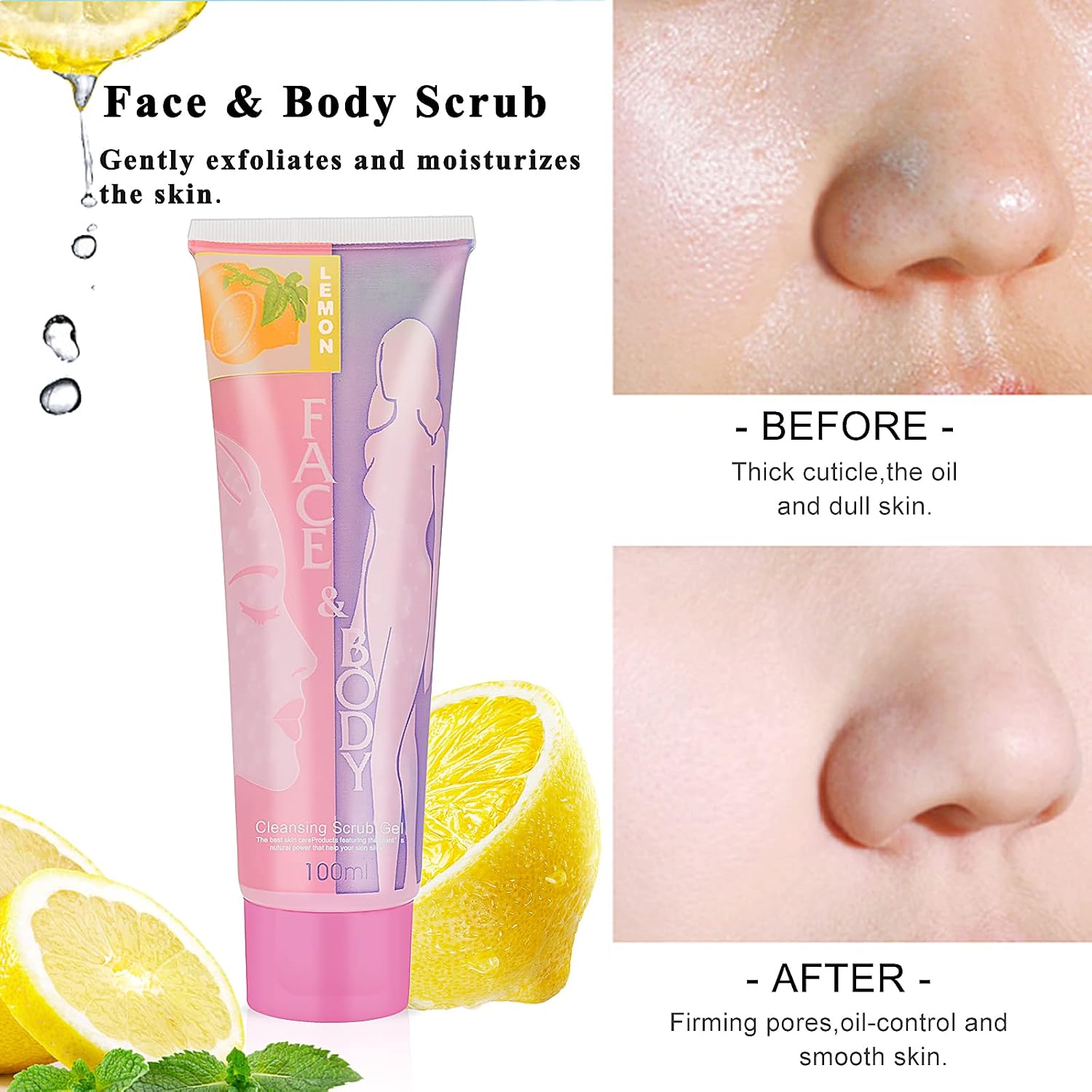 FREEORR 2Pcs Face and Body Cleansing Exfoliator Scrub Gel Deep Cleaning Exfoliating Body Scrub Face Scrub Facial Exfoliator Full Body Wash Scrub, Body Scrubs for Women Exfoliation (#Lemon)-100 ml