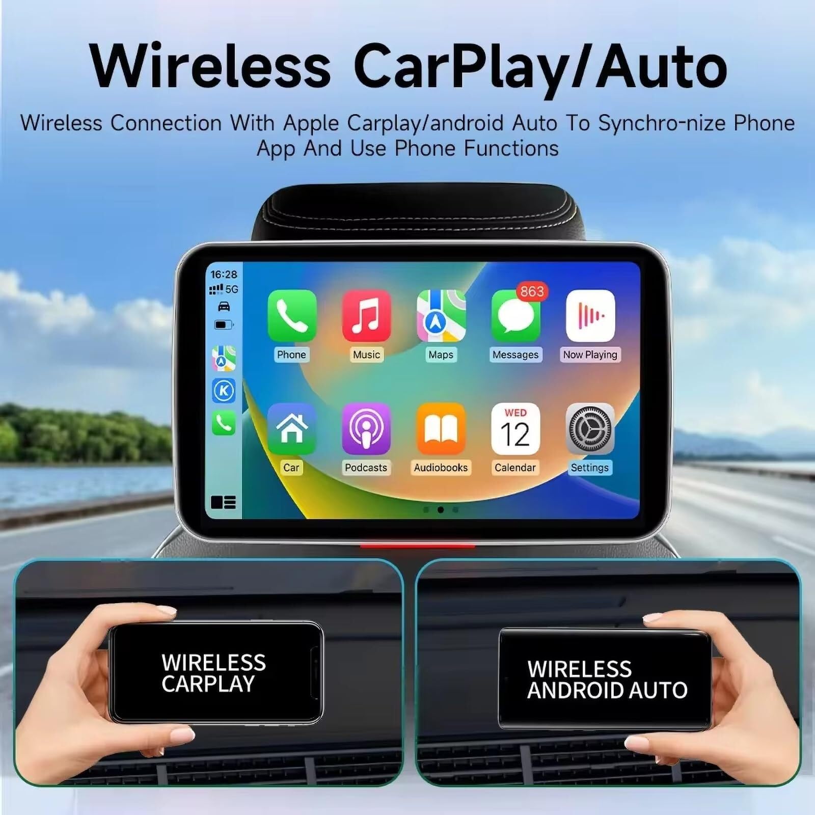 TV for Appui-tête de Voiture Android 11 de 10,1 Pouces, Moniteur à écran Tactile HD IPS 1024 x 600 avec Miracast/Airplay, entrée HDMI et Affichage Double écran for Le Divertissement