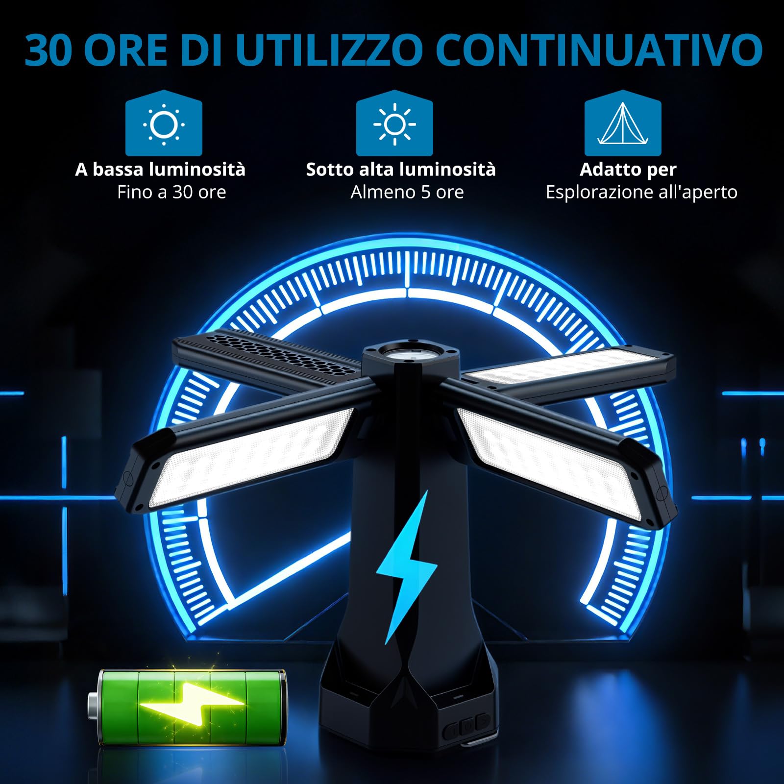 AUTOUTLET Lampada da Campeggio a LED da 16000mAh,4000 Lumen Impermeabile IP66 Treppiede Pieghevole 1,55 M,Lanterna da Campeggio Ricaricabile con 5 Modalità di Illuminazione per Emergenza Garage Pesca
