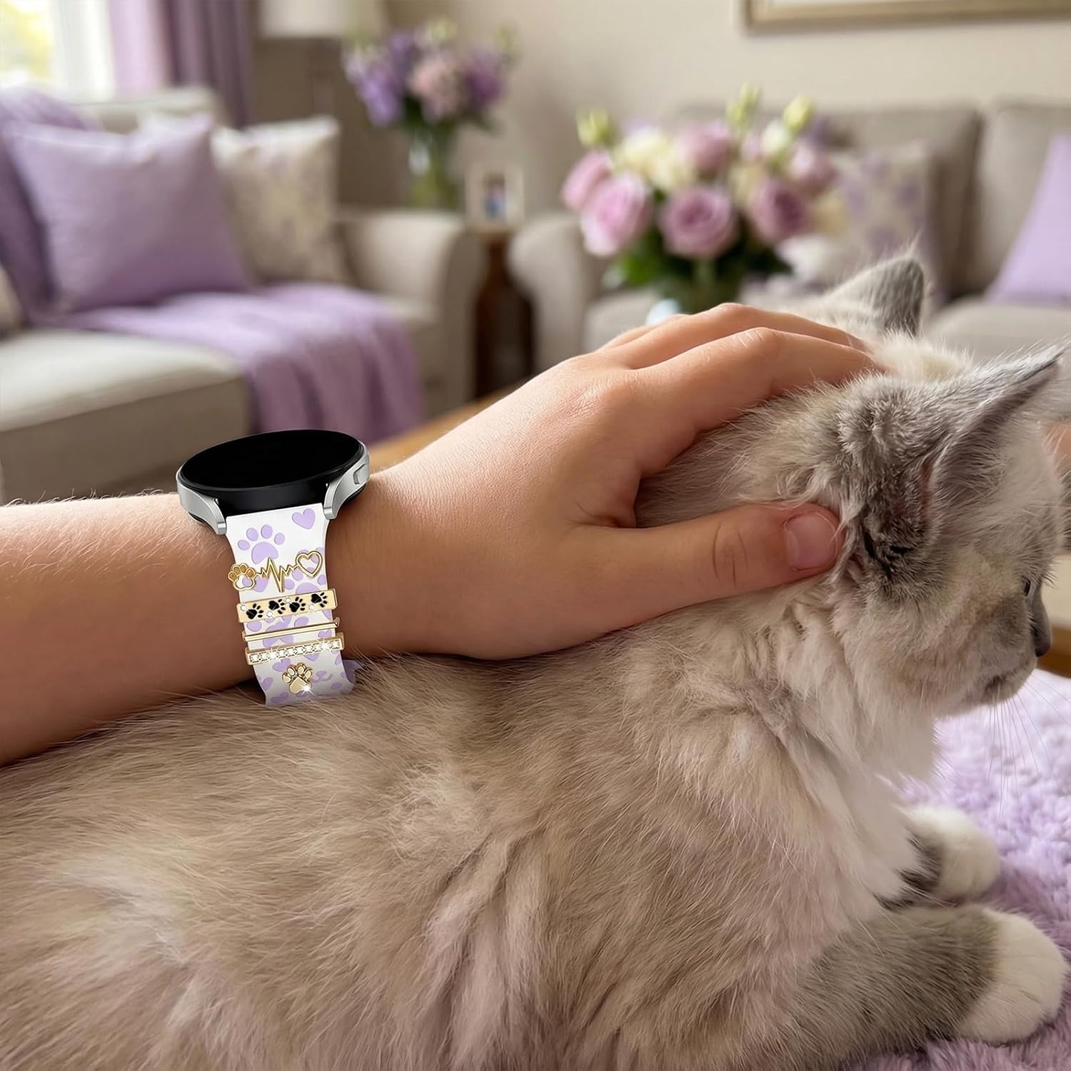 20mm Watch Band Compatible with Cosjoype S16/Bark/Gizmo Watch/Gizmo 3 Watch/Gabb Watch/SyncUP/Cosmo JrTrack 5 Kids Watch 2, Cat Paw Engraved Silicone Replacement Strap with Sparkle Metal Decorative Ring Accessories for Kids Girls image 4